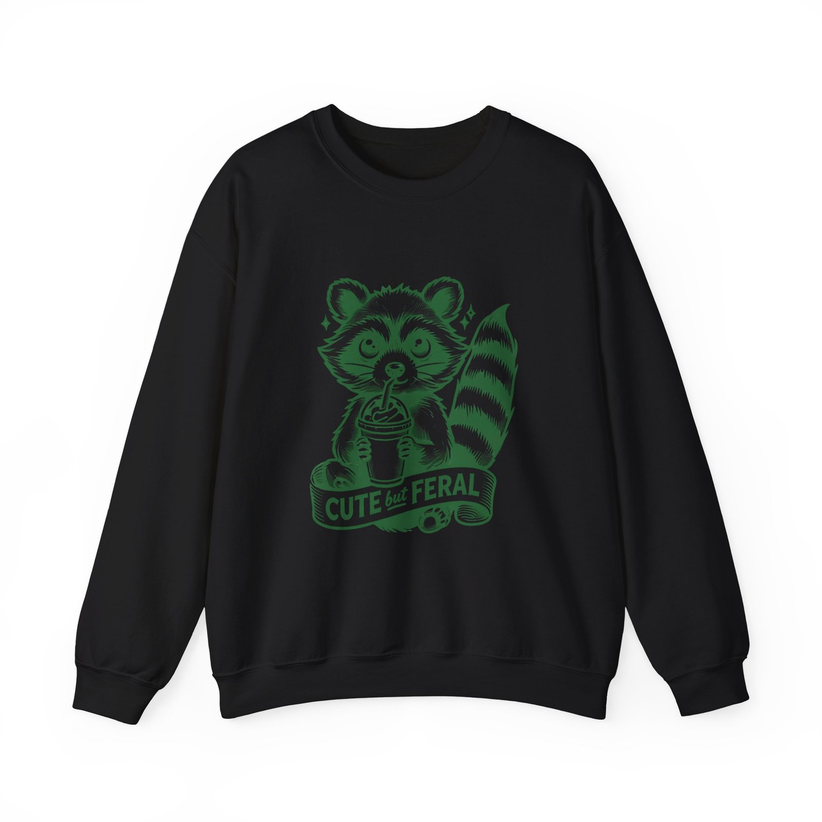 Adorable Green Raccoon Illustration with Cute and Feral Style - Sweatshirt