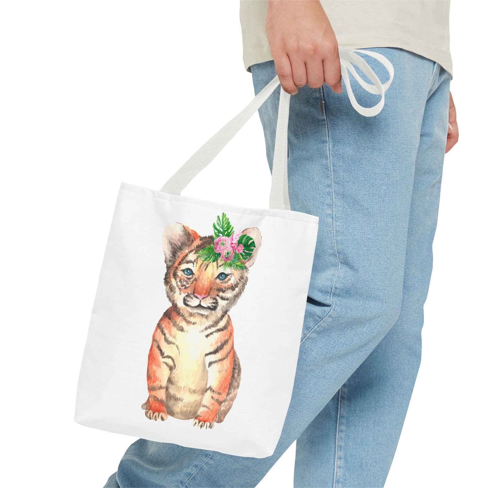 Adorable Baby Tiger Illustration with Playful Expression - Tote Bag - Image 3