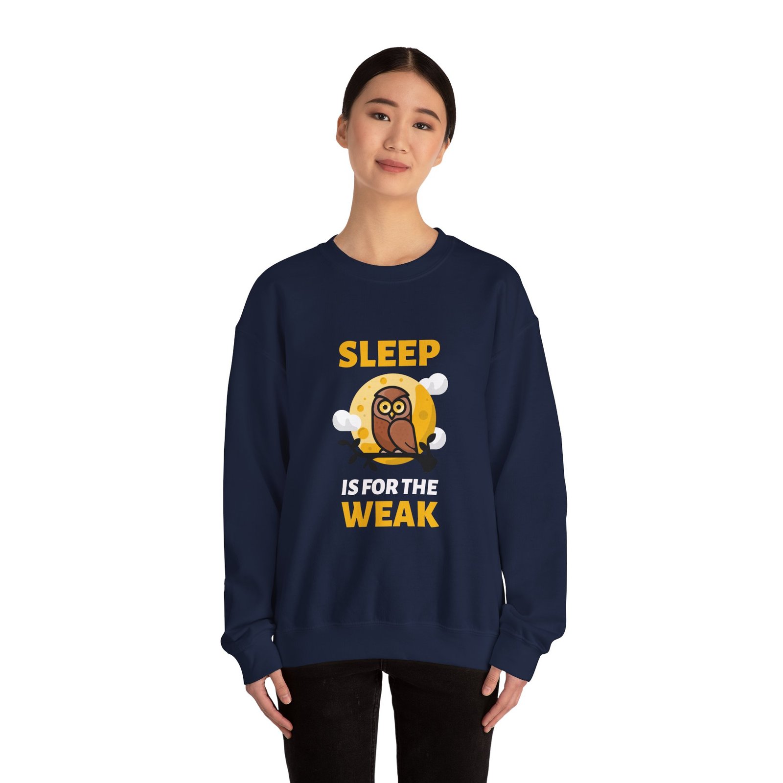 Sleep Is Weak Owl Cartoon Graphic with Tired Expression - Sweatshirt - Image 12