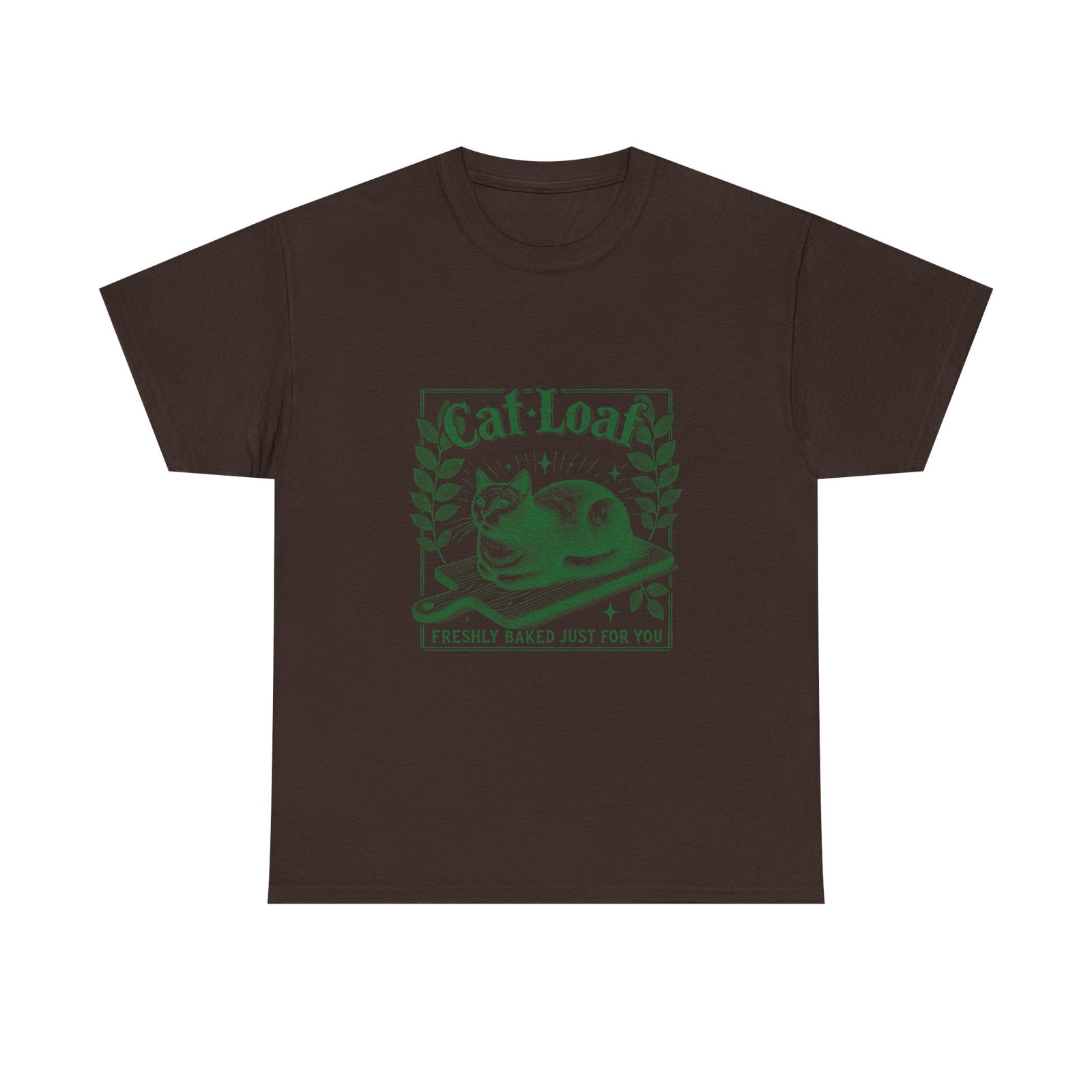 Cute Green Cat Loaf Illustration with Playful Expression - T-shirt