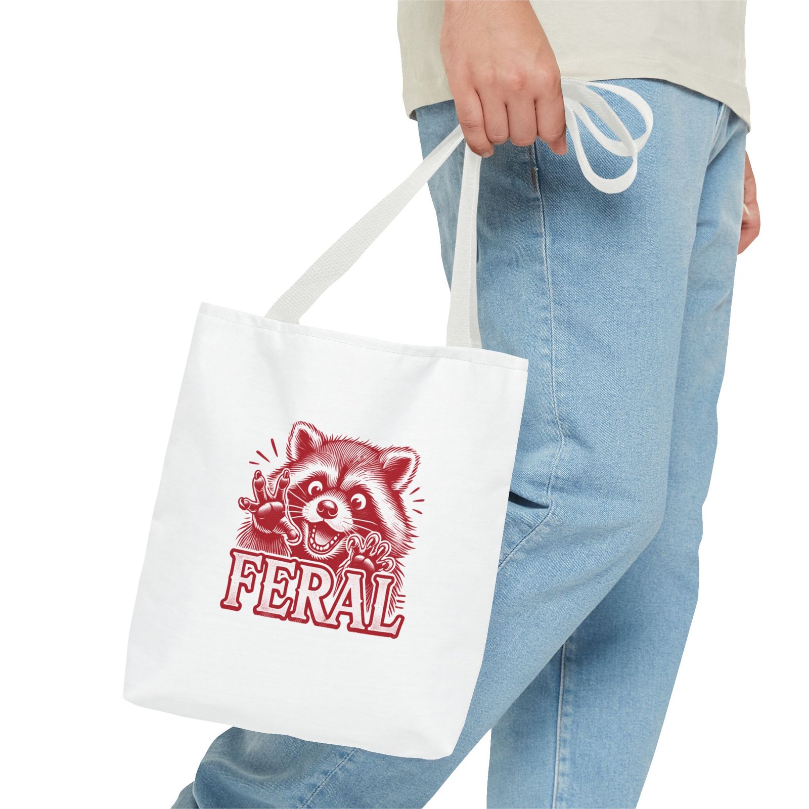 Feral Red Raccoon Illustration with Funny Wild Animal Vibe - Tote Bag - Image 3