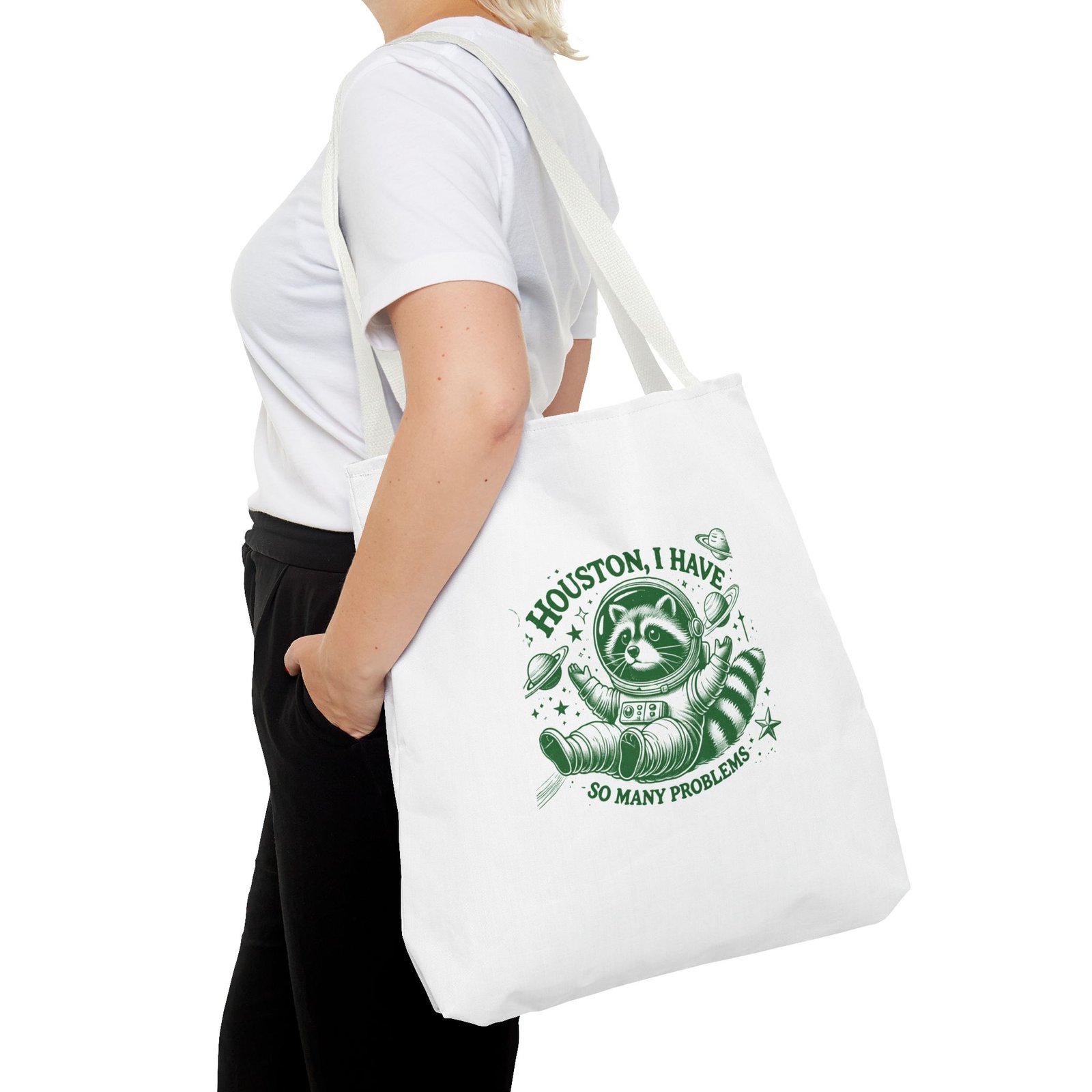 Houston I Have So Many Problems Funny Green Raccoon Graphic - Tote Bag - Image 12