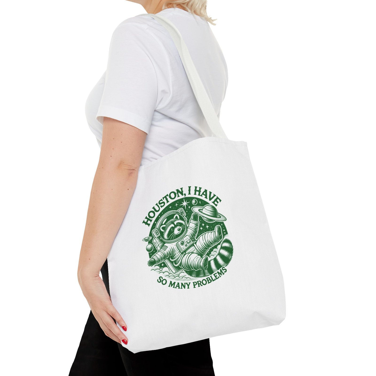Houston I Have So Many Problems Green Raccoon Graphic - Tote Bag - Image 8
