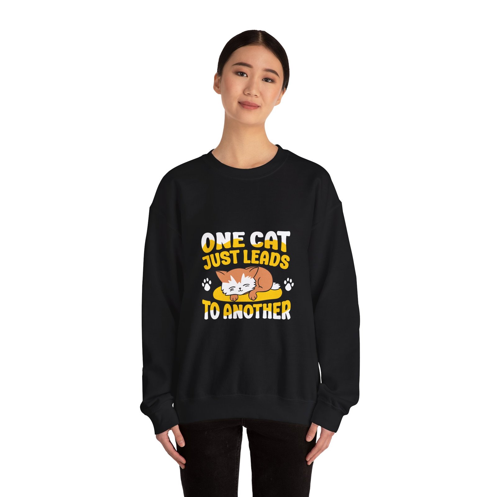 One Cat Just Leads To Another Cute Cat Lover Typography - Sweatshirt - Image 4