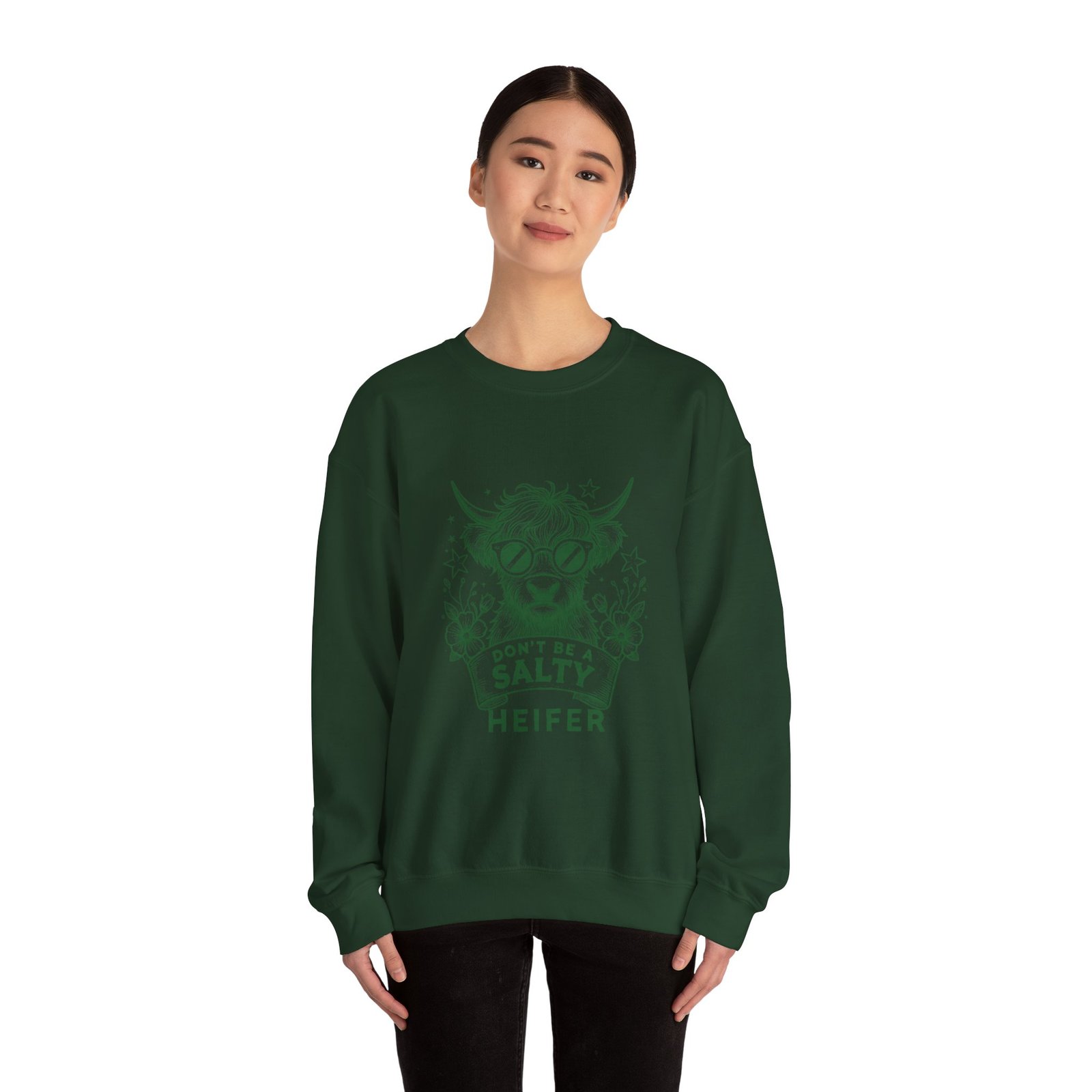 Don’t Be Salty Heifer Green Cow Wearing Cool Sunglasses Design - Sweatshirt - Image 8