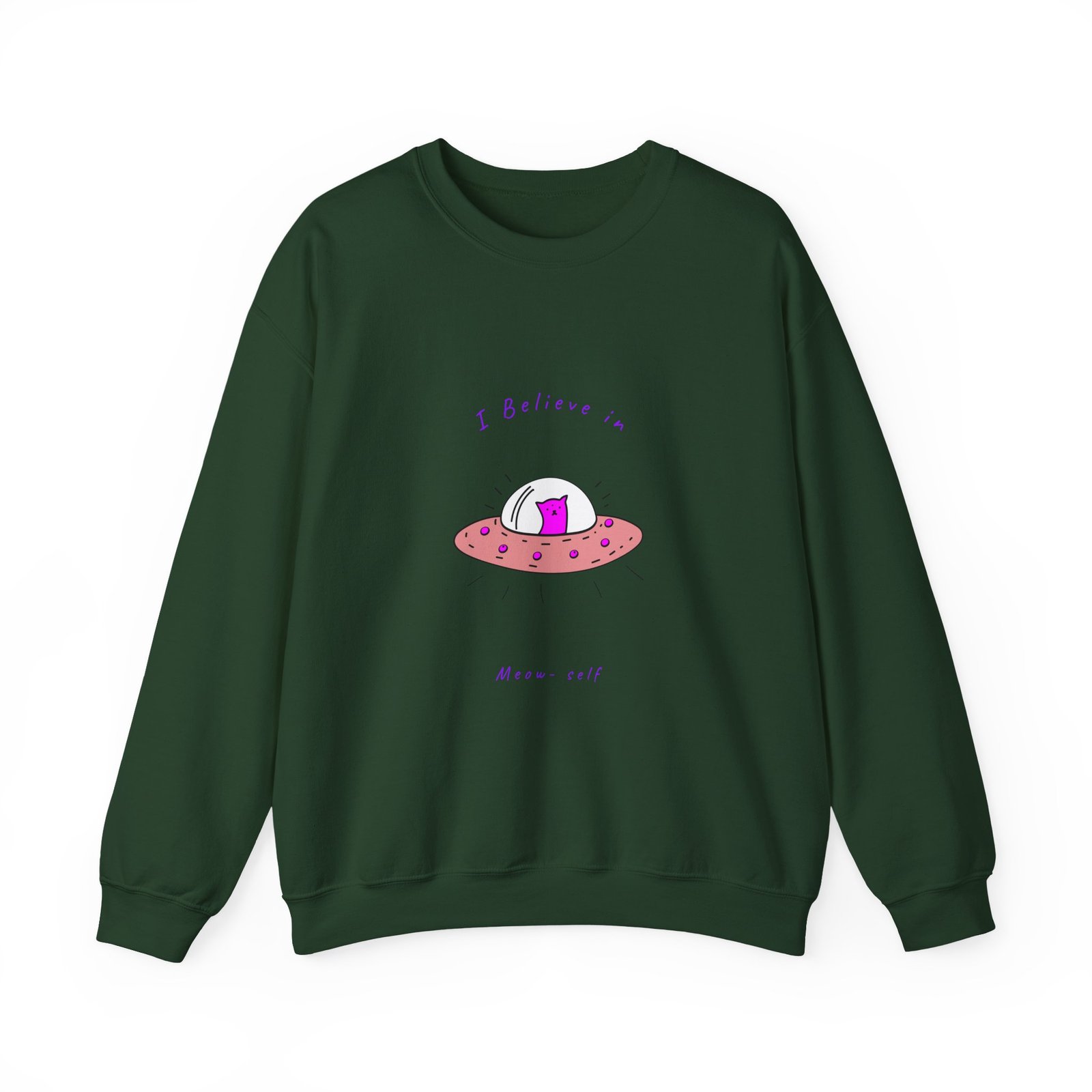 Alien Cat Abduction Cartoon Graphic with UFO Beam - Sweatshirt - Image 5