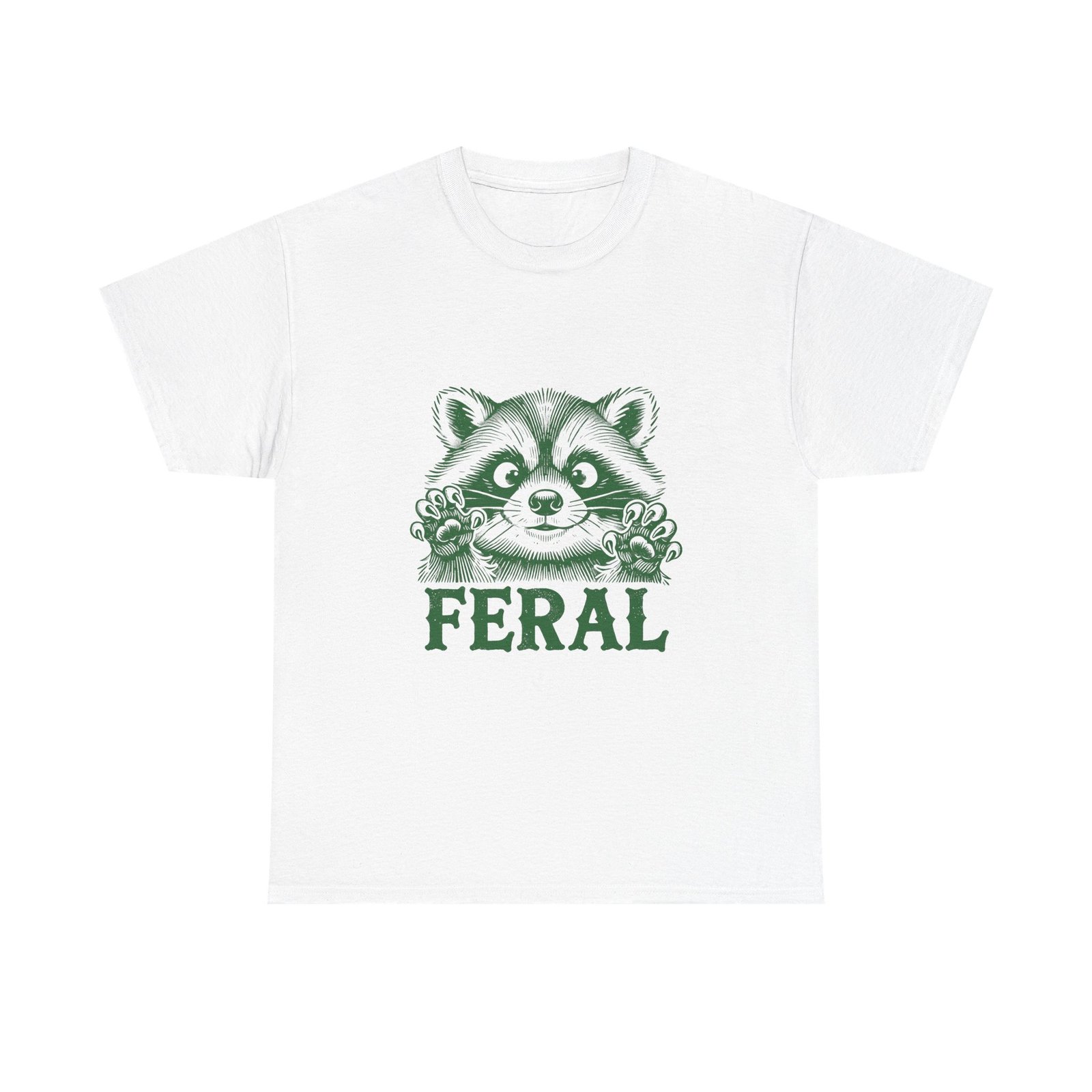 Vibrant Feral Green Raccoon Illustration with Wild Nature Vibes - T-shirt