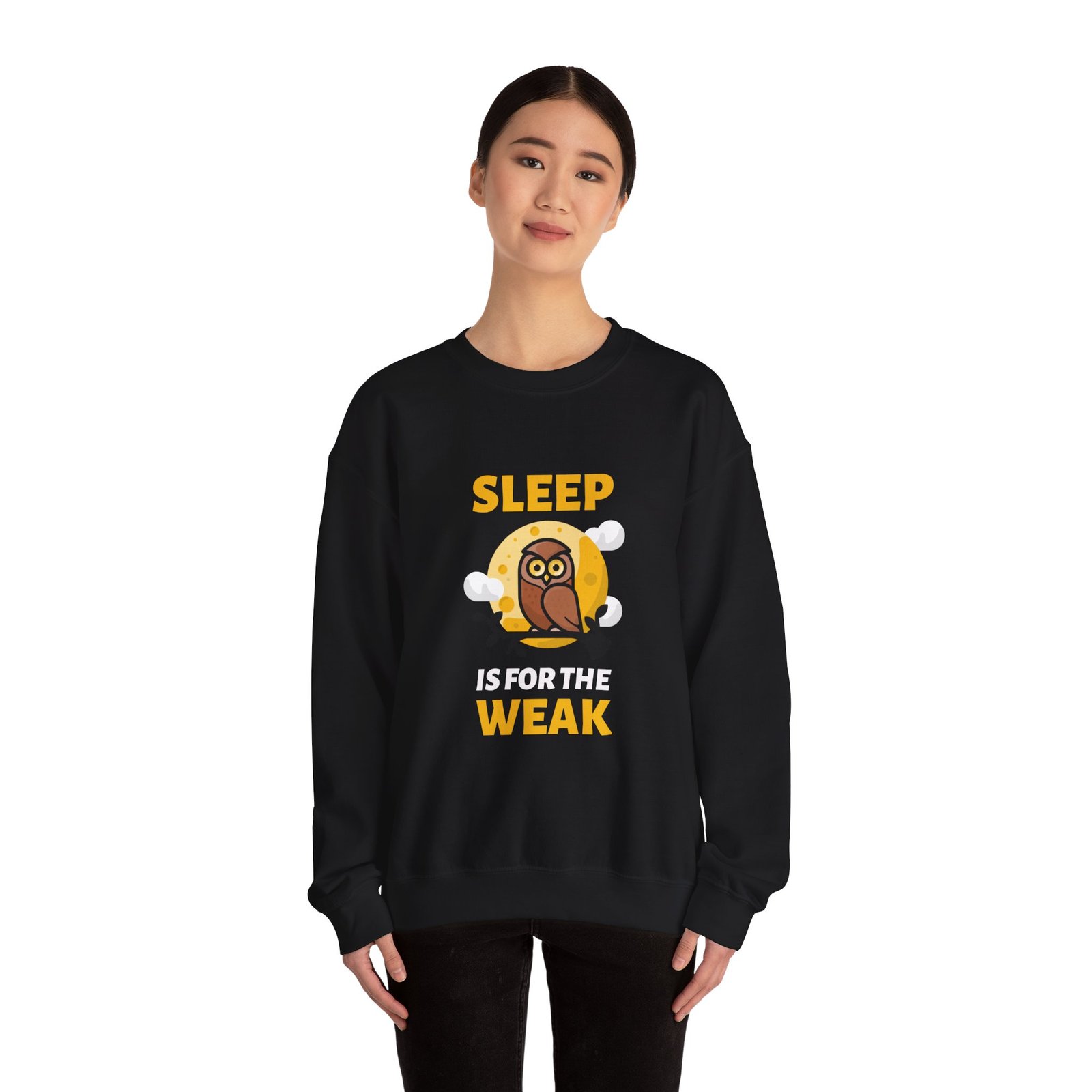 Sleep Is Weak Owl Cartoon Graphic with Tired Expression - Sweatshirt - Image 4