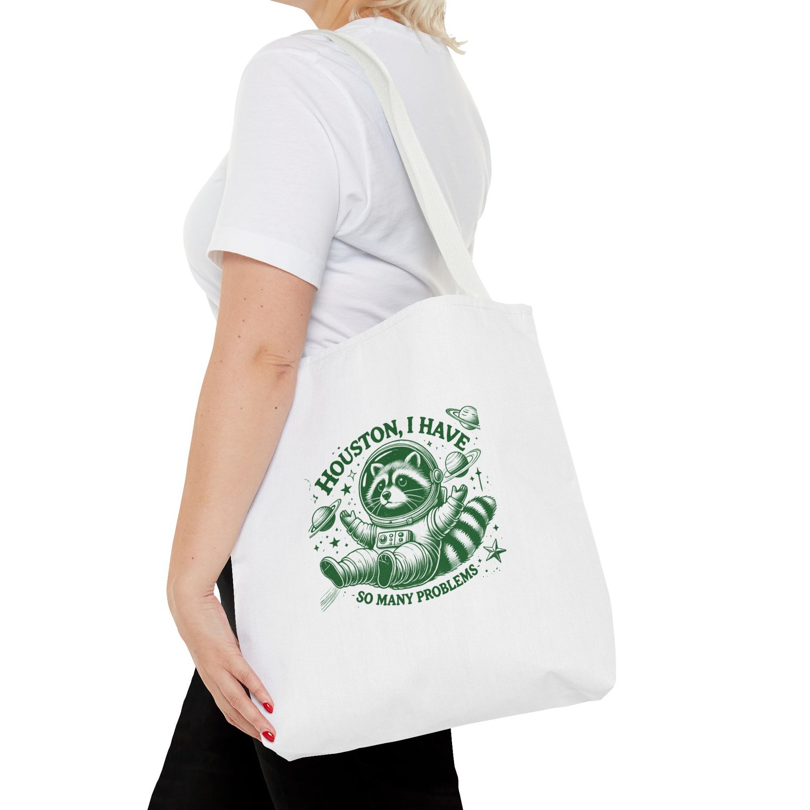 Houston I Have So Many Problems Funny Green Raccoon Graphic - Tote Bag - Image 8