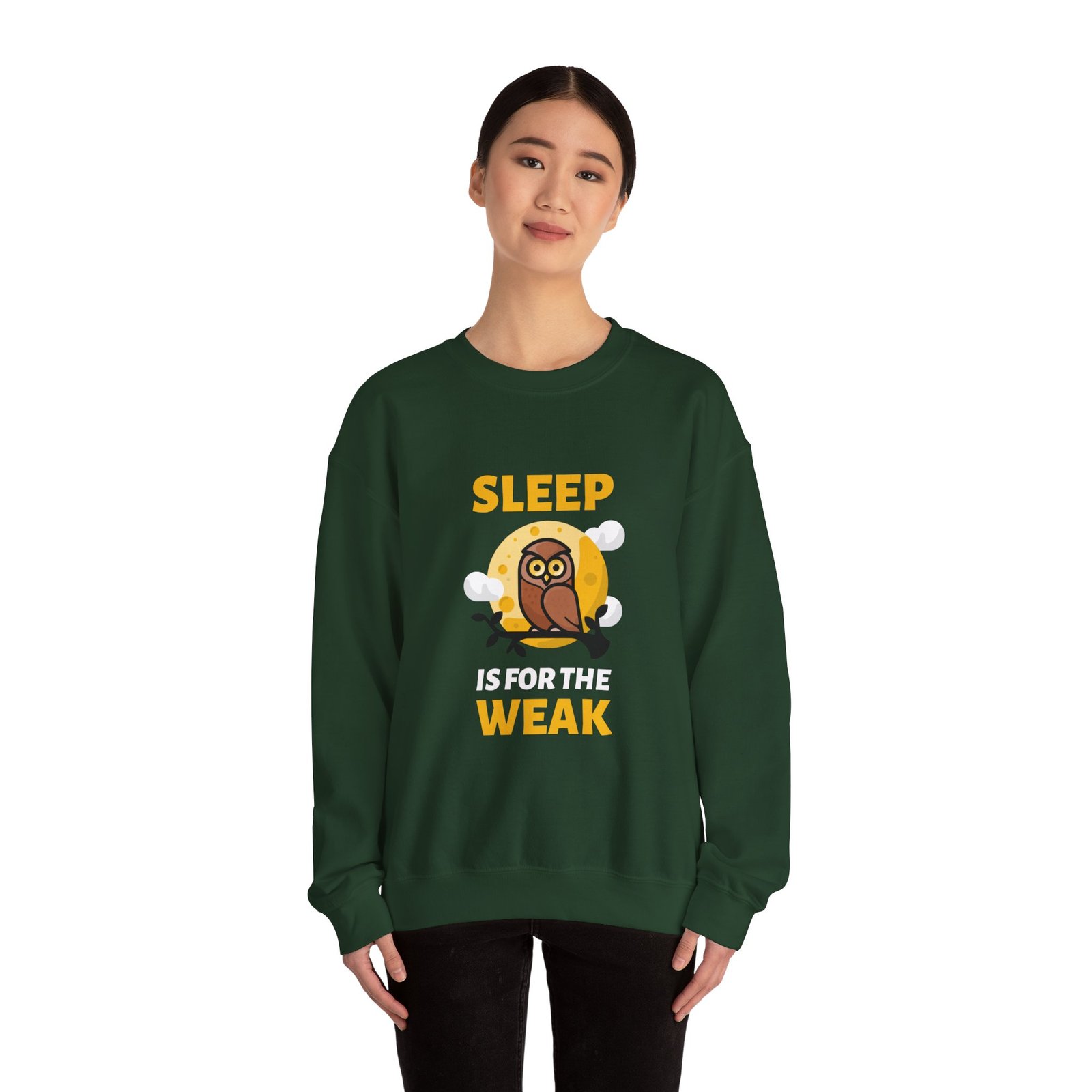 Sleep Is Weak Owl Cartoon Graphic with Tired Expression - Sweatshirt - Image 8