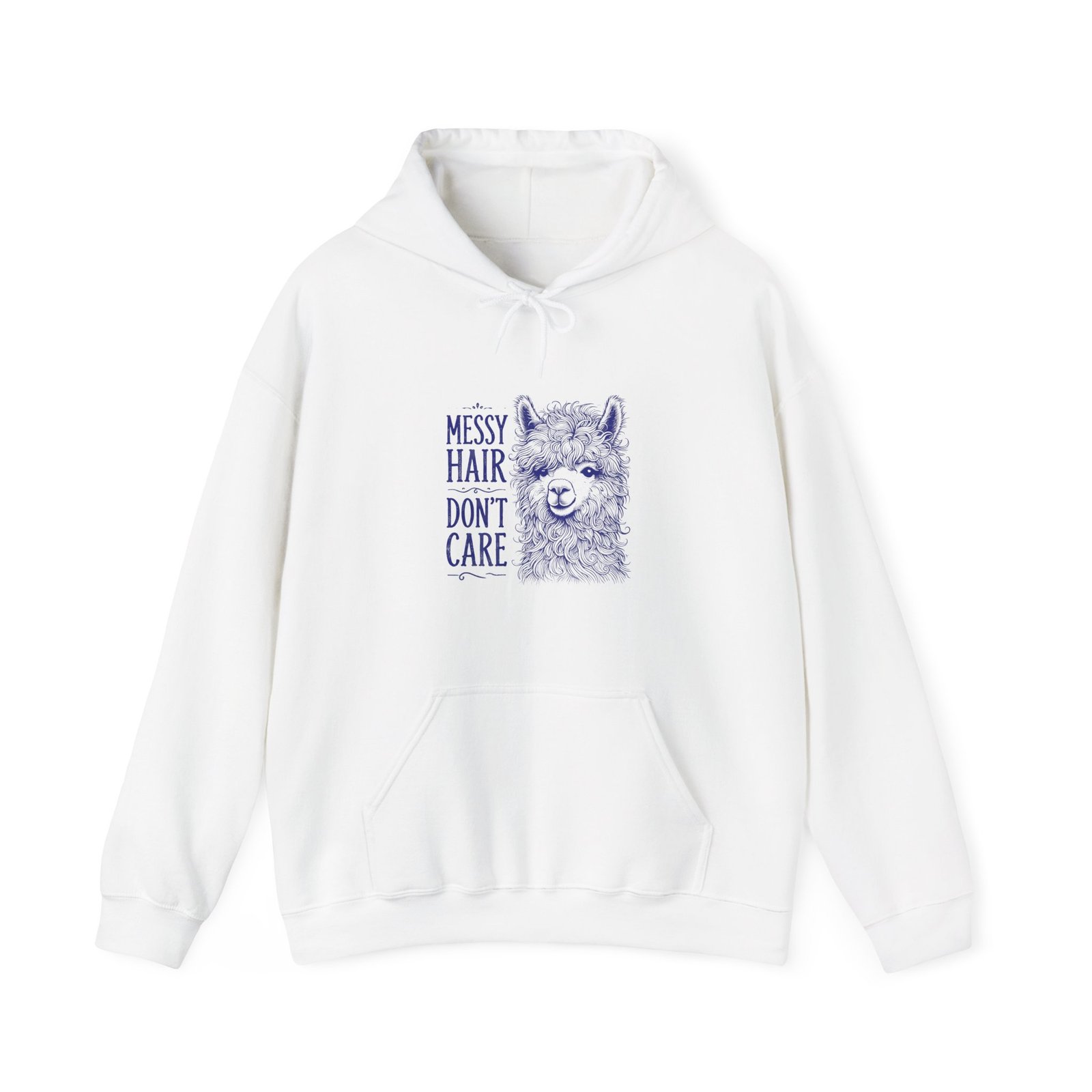Messy Hair Don’t Care Blue Llama Face Illustration - Hoodie