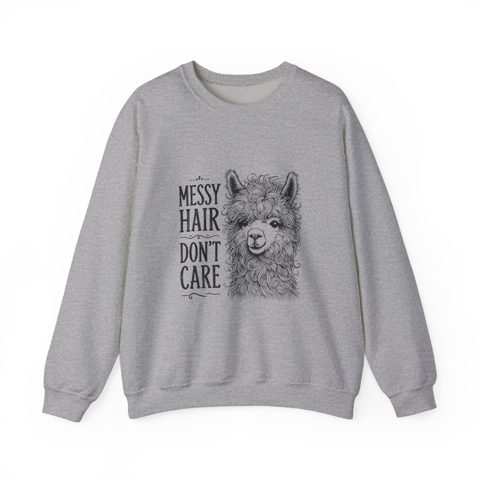Messy Hair Don’t Care Black Llama Face Illustration - Sweatshirt - Image 9