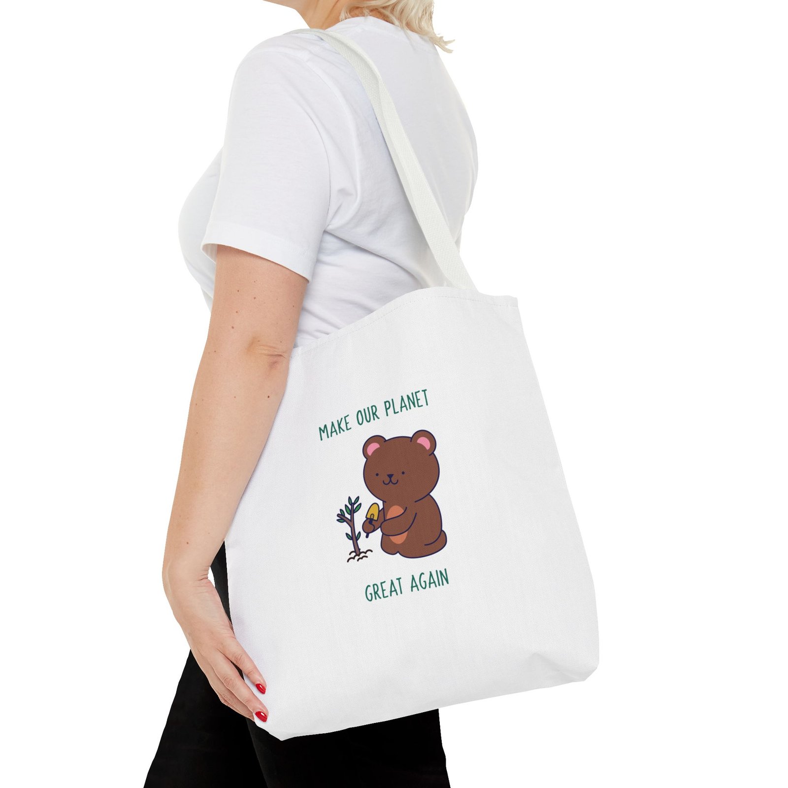 Make Our Planet Great Again Caring Bear Environmental Design - Tote Bag - Image 8