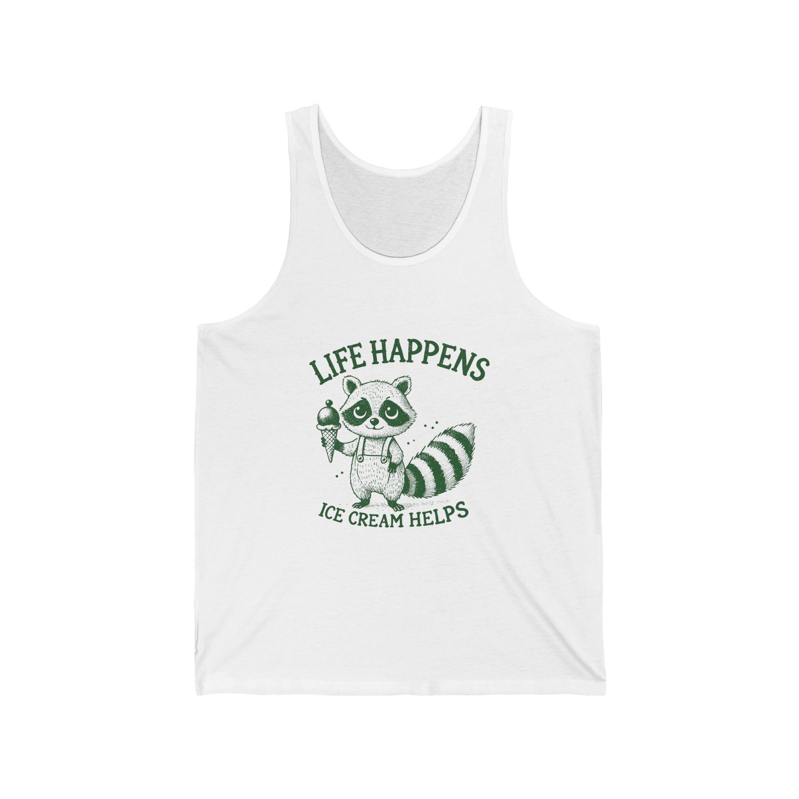 Life Happens Ice Cream Helps Green Raccoon Illustration - Tank Top