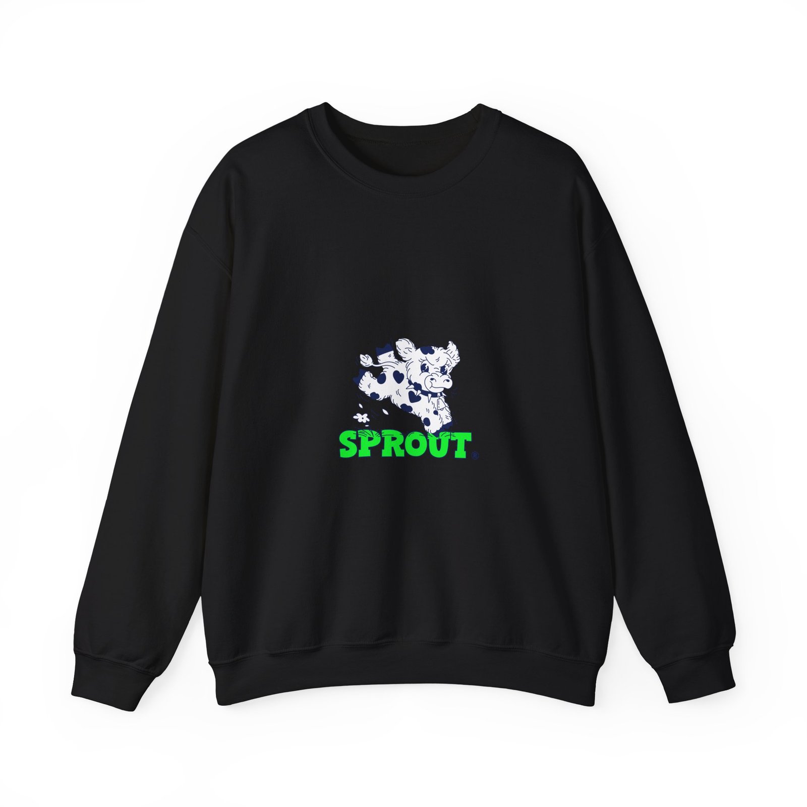 Whimsical Sprout Cow Illustration in Fresh Green Tones - Sweatshirt