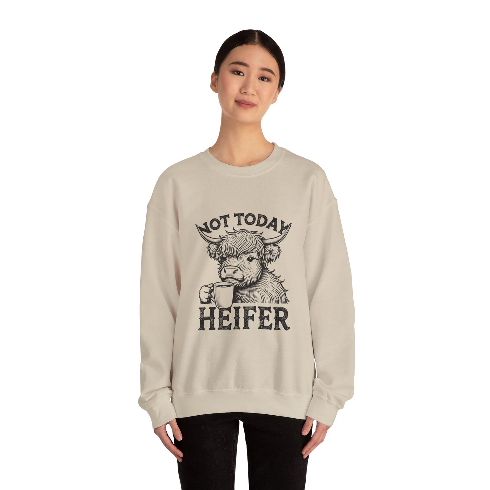 Not Today Heifer Black Cow Drinking Coffee Humorous Design - Sweatshirt - Image 8