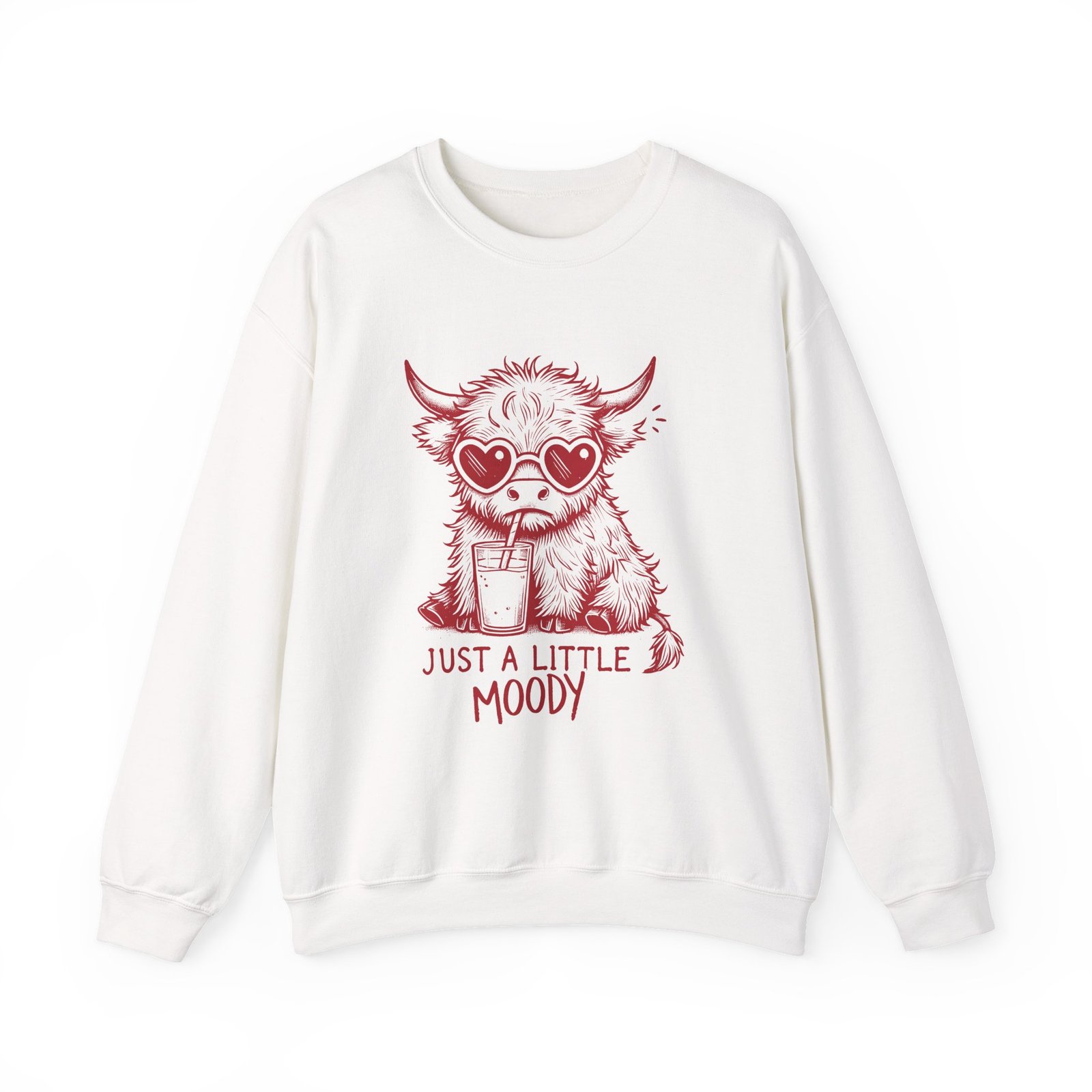 Just a Little Moody Red Cow Drinking Milk Cartoon - Sweatshirt