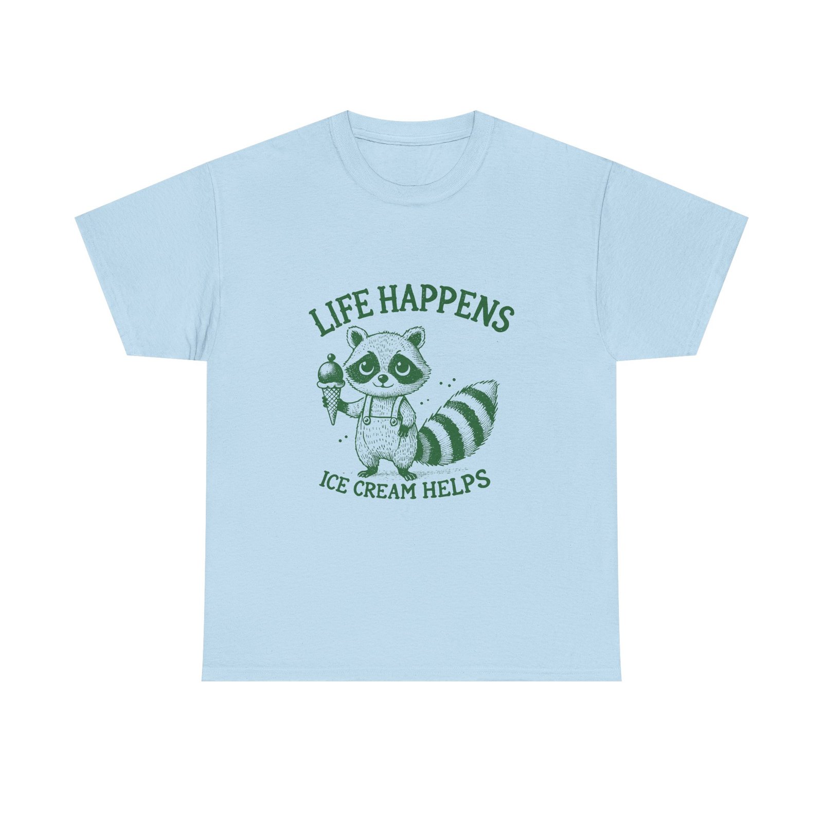 Life Happens Ice Cream Helps Green Raccoon Illustration - T-shirt - Image 9