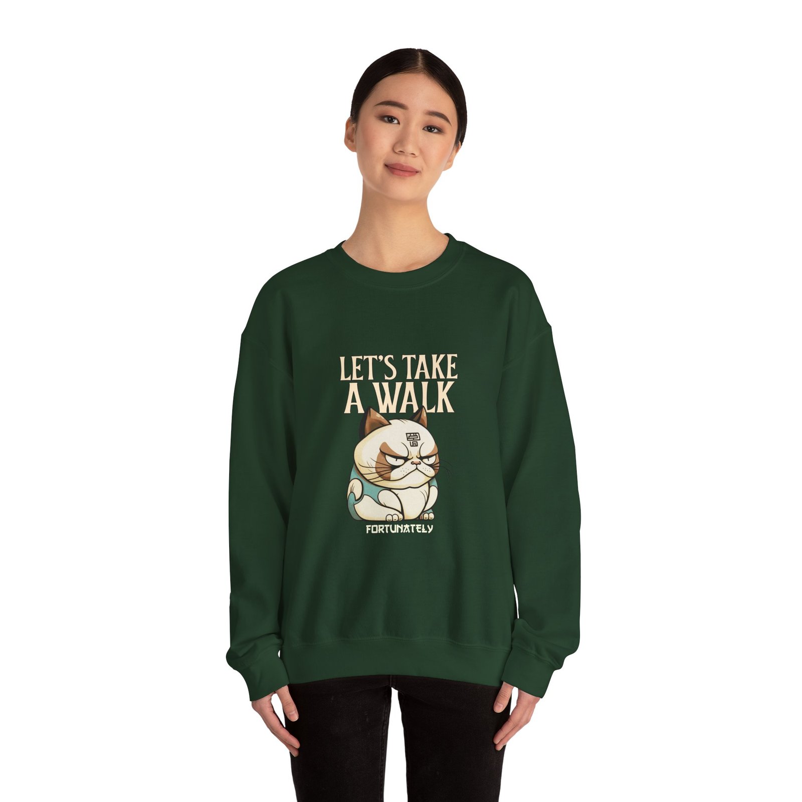 Grumpy Cat Illustration with Let’s Take a Walk Quote - Sweatshirt - Image 8