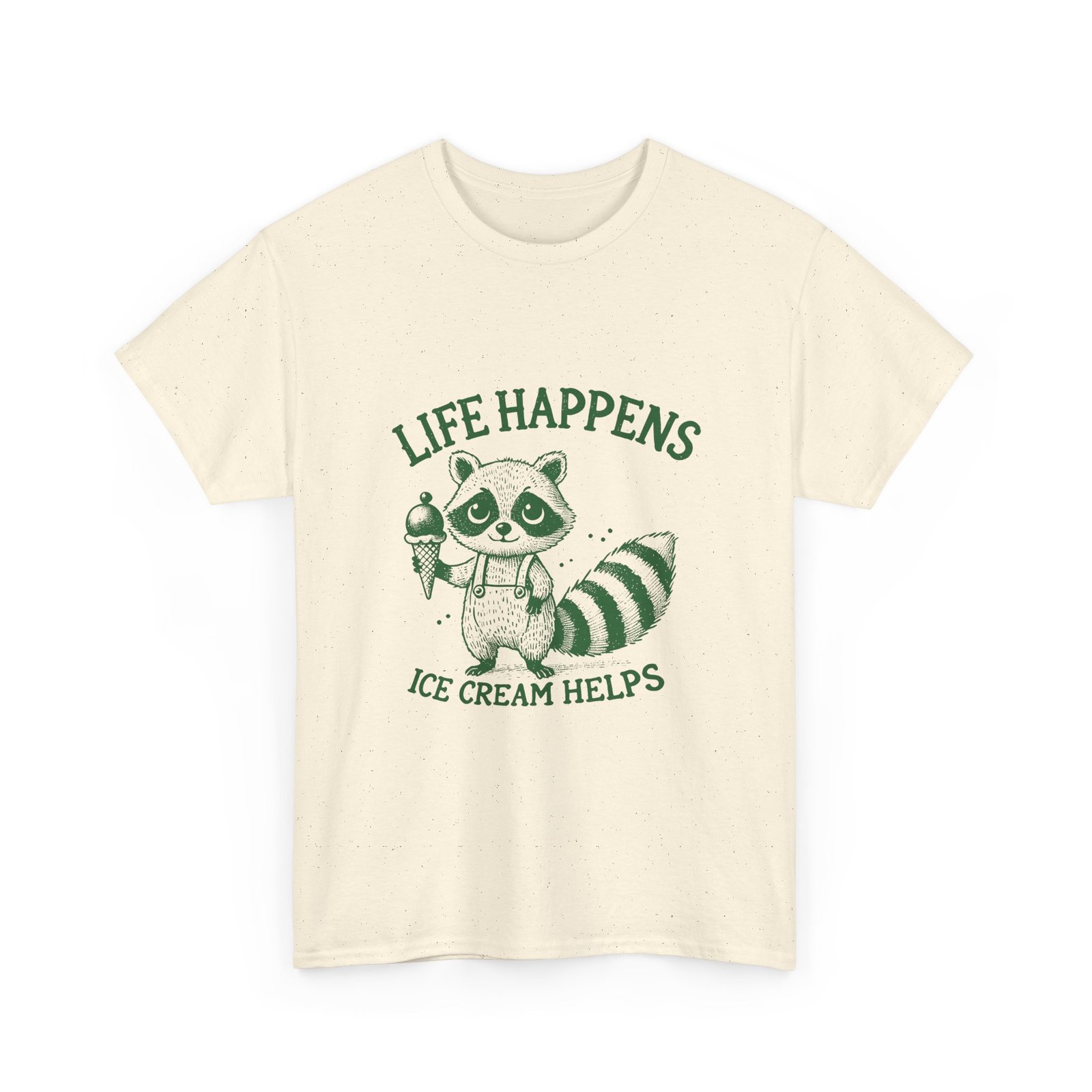 Life Happens Ice Cream Helps Green Raccoon Illustration - T-shirt - Image 7