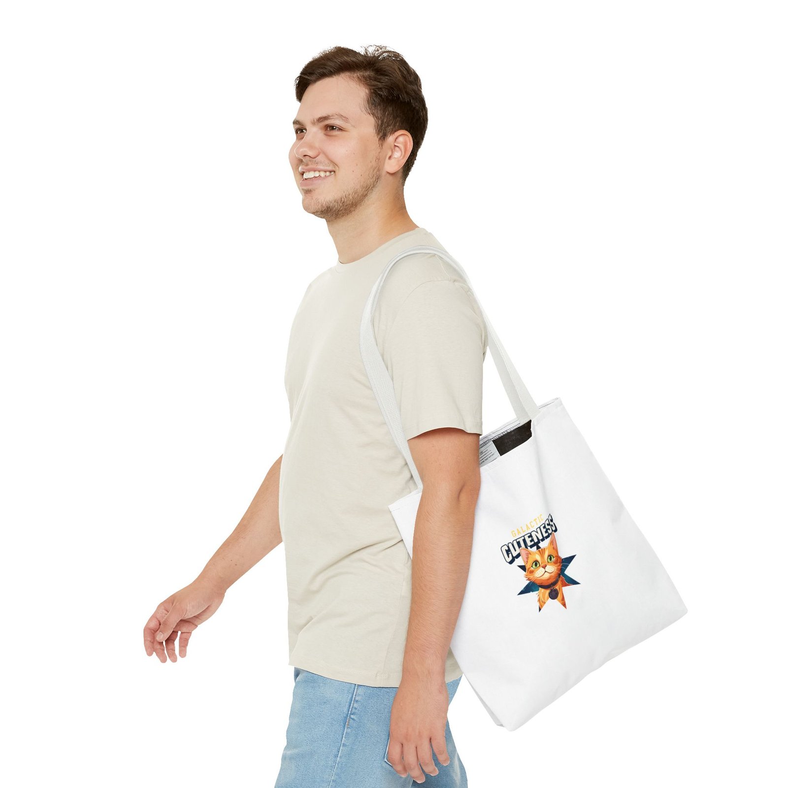 Galactic Cuteness Space Cat Floating in Colorful Cosmos - Tote Bag - Image 7