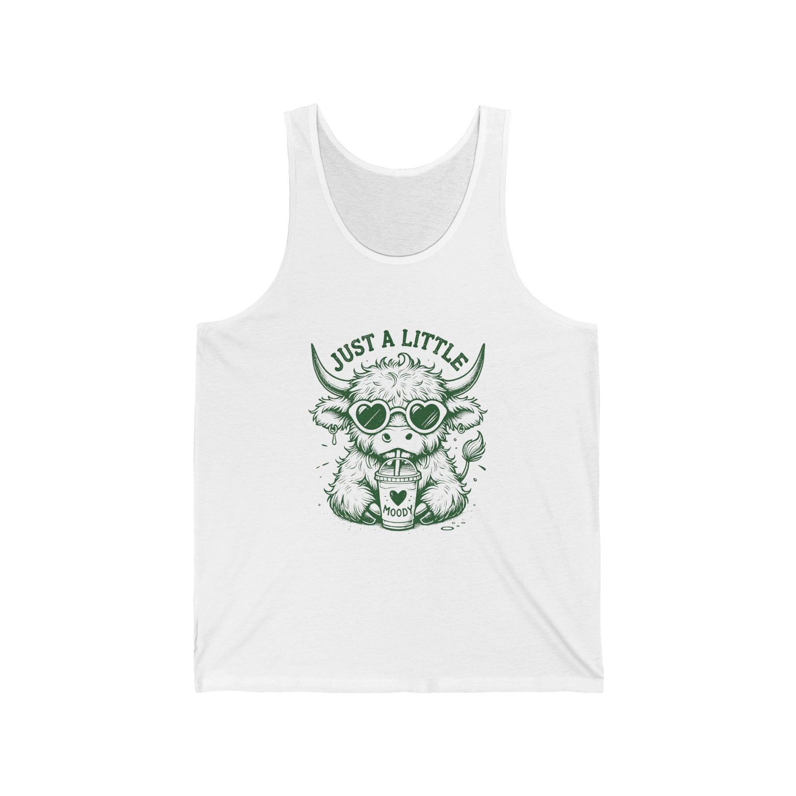Just a Little Moody Green Cow Wearing Sunglasses Illustration - Tank Top