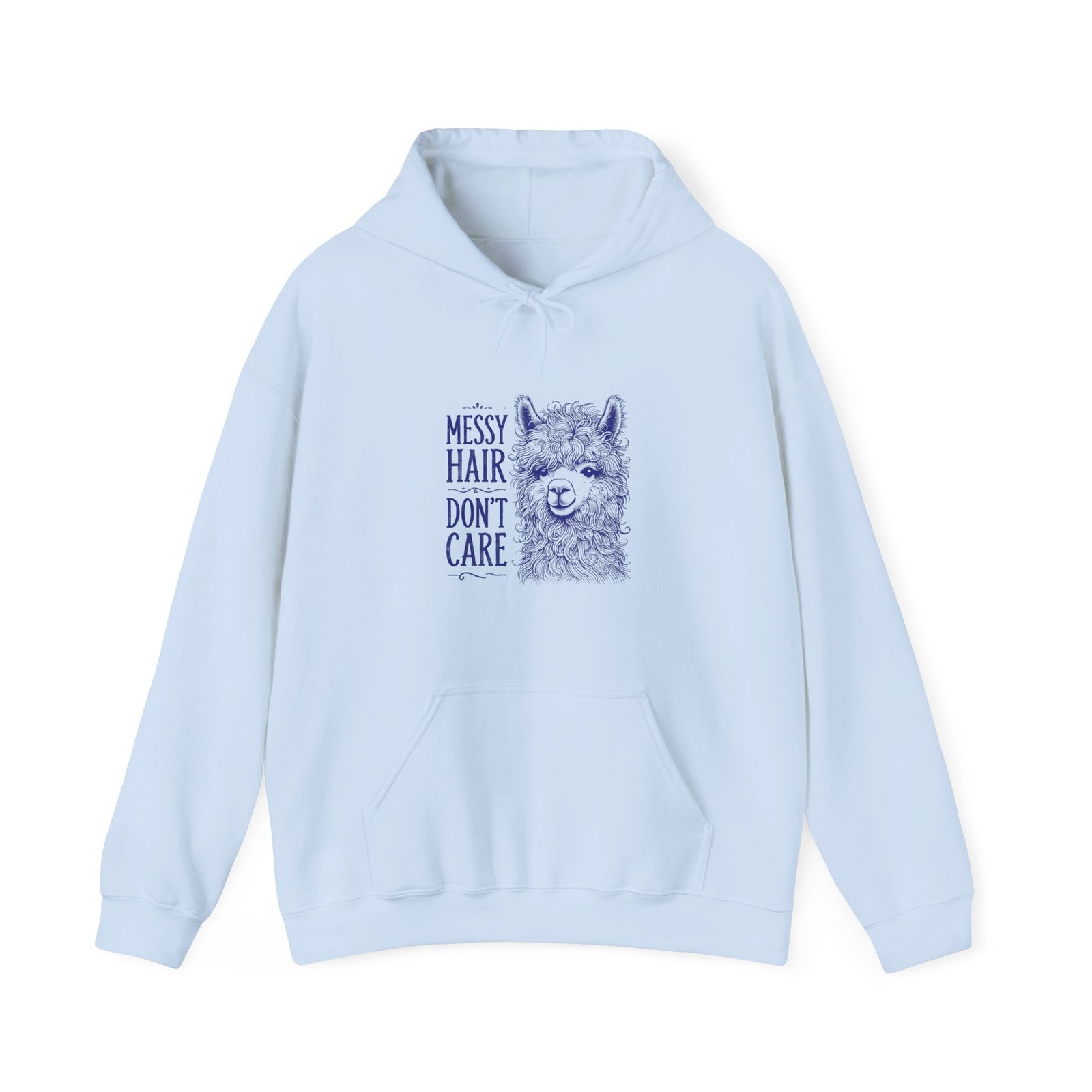 Messy Hair Don’t Care Blue Llama Face Illustration - Hoodie - Image 9