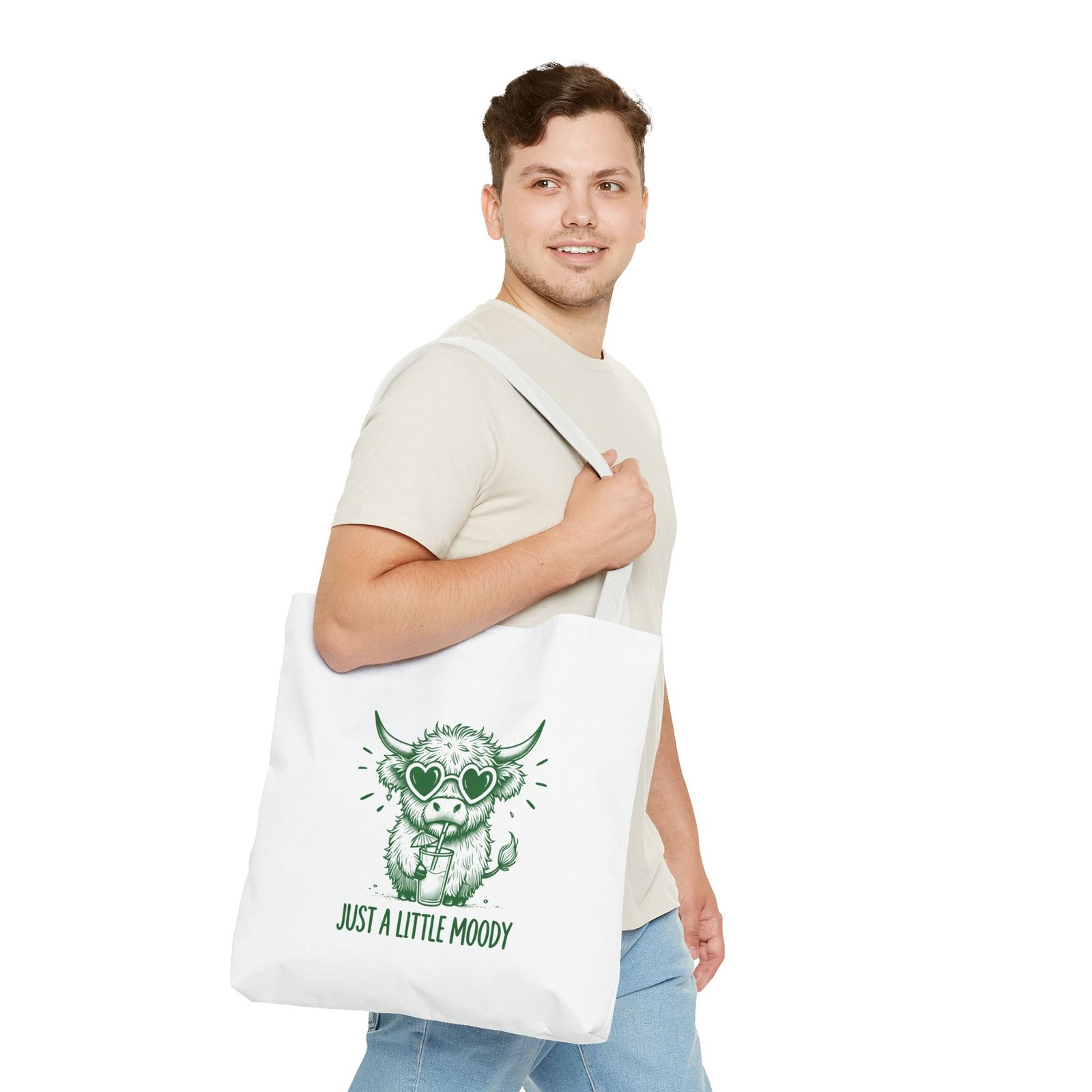 Just a Little Moody Green Cow Illustration in Summer Scene - Tote Bag - Image 11
