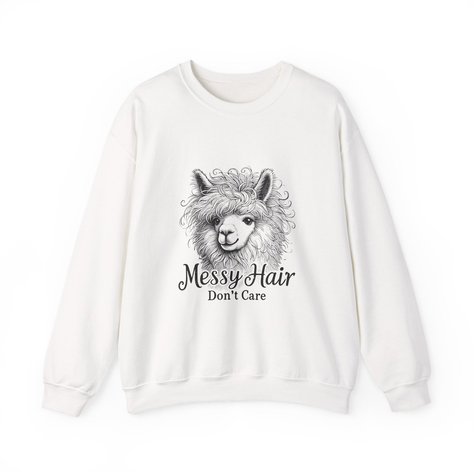 Messy Hair Don’t Care Black Llama Funny Graphic - Sweatshirt