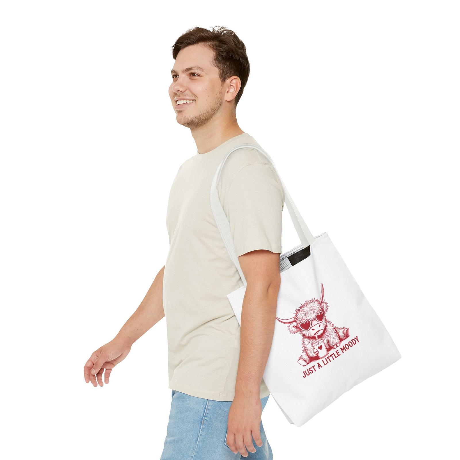 Just a Little Moody Red Cow Funny Cartoon Illustration - Tote Bag - Image 7