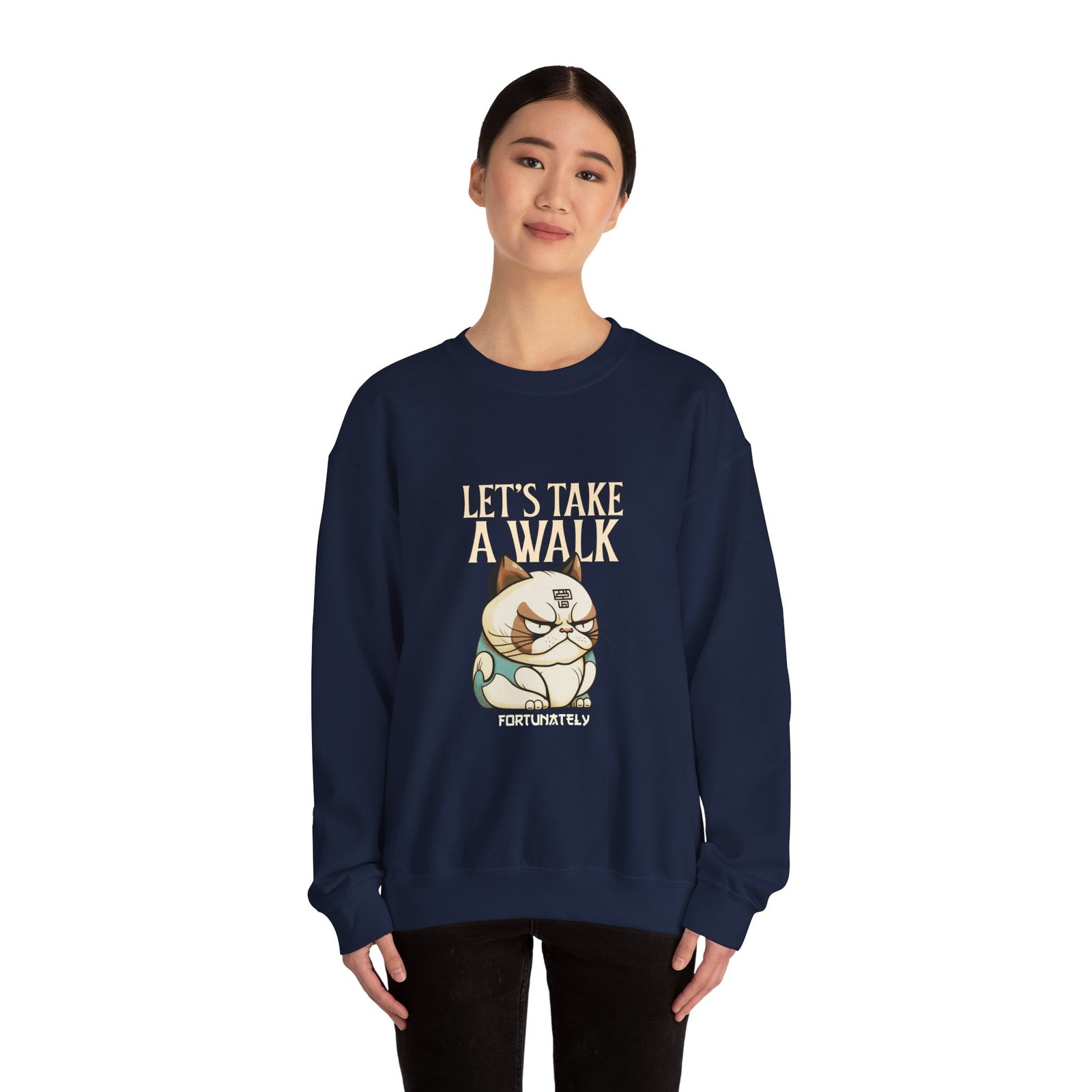 Grumpy Cat Illustration with Let’s Take a Walk Quote - Sweatshirt - Image 12