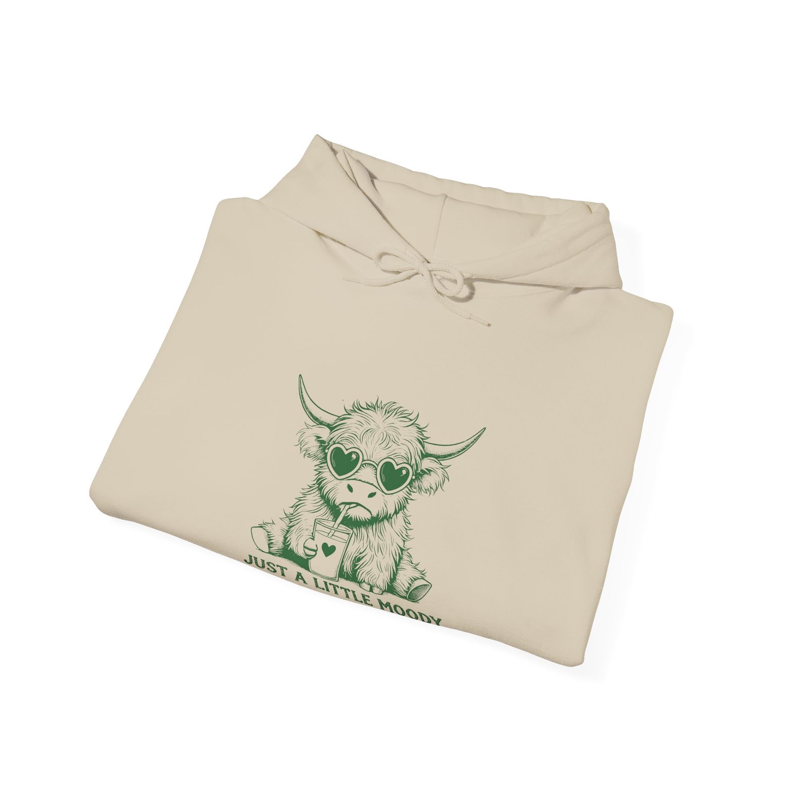 Just a Little Moody Green Cow Cute Farm Animal Illustration - Hoodie - Image 8