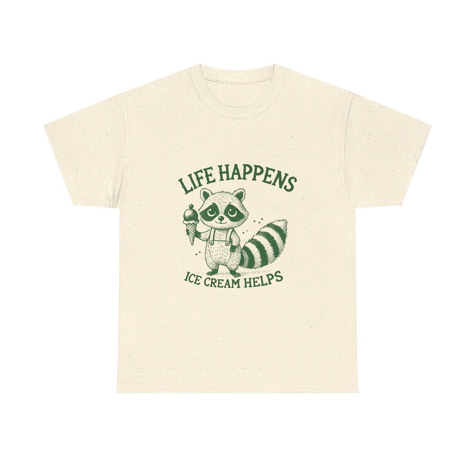 Life Happens Ice Cream Helps Green Raccoon Illustration - T-shirt - Image 5