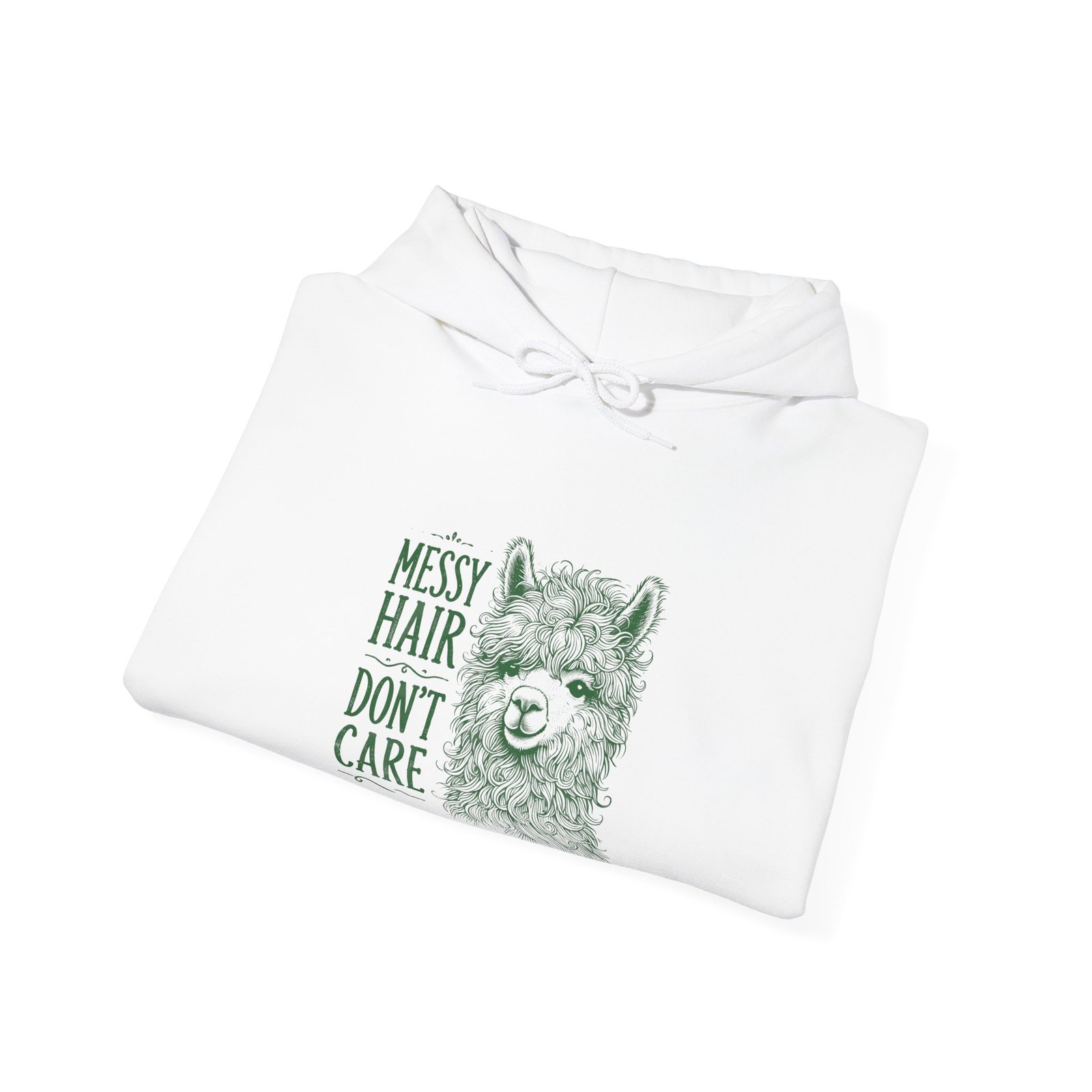 Messy Hair Don’t Care Cute Green Llama Face Illustration - Hoodie - Image 4