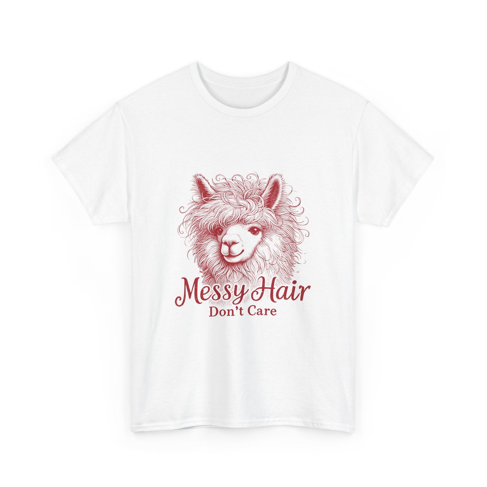 Messy Hair Don’t Care Red Llama Funny Cartoon Design - T-shirt - Image 3