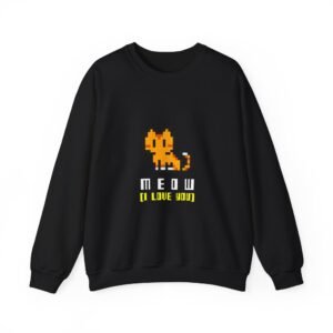 Pixel Art Cat with Heart Icon and Cute Meow Message - Sweatshirt