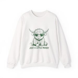 Just a Little Moody Green Cow Cute Farm Animal Illustration - Sweatshirt