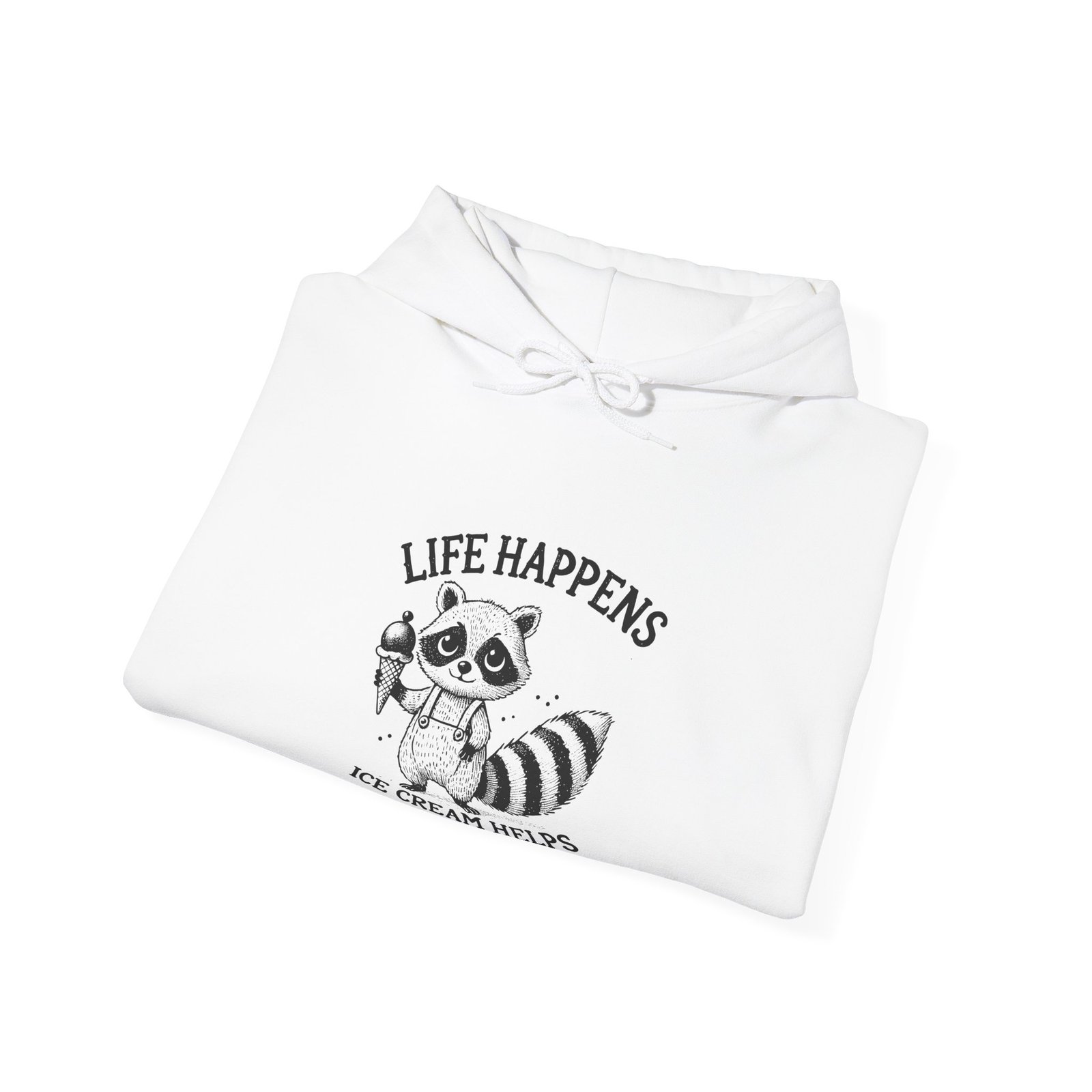 Life Happens Ice Cream Helps Black Raccoon Graphic Design - Hoodie - Image 4