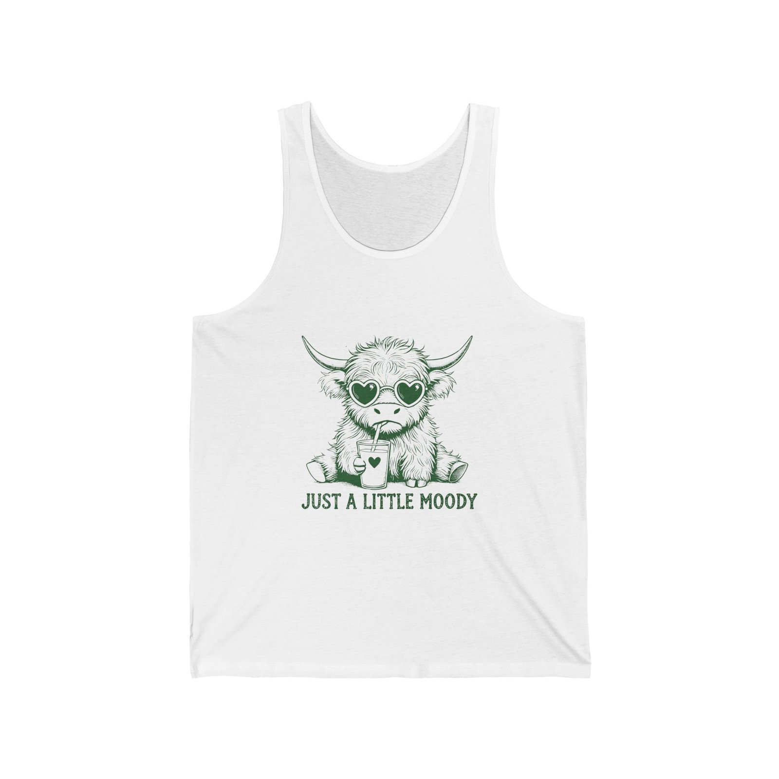 Just a Little Moody Green Cow Cute Farm Animal Illustration - Tank Top