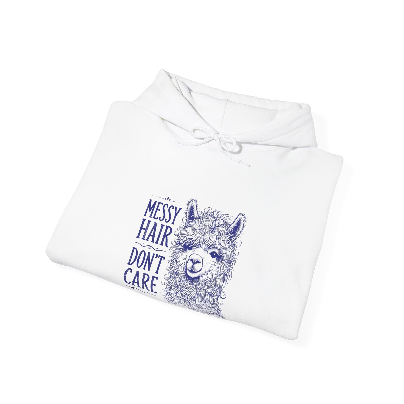 Messy Hair Don’t Care Blue Llama Face Illustration - Hoodie - Image 4