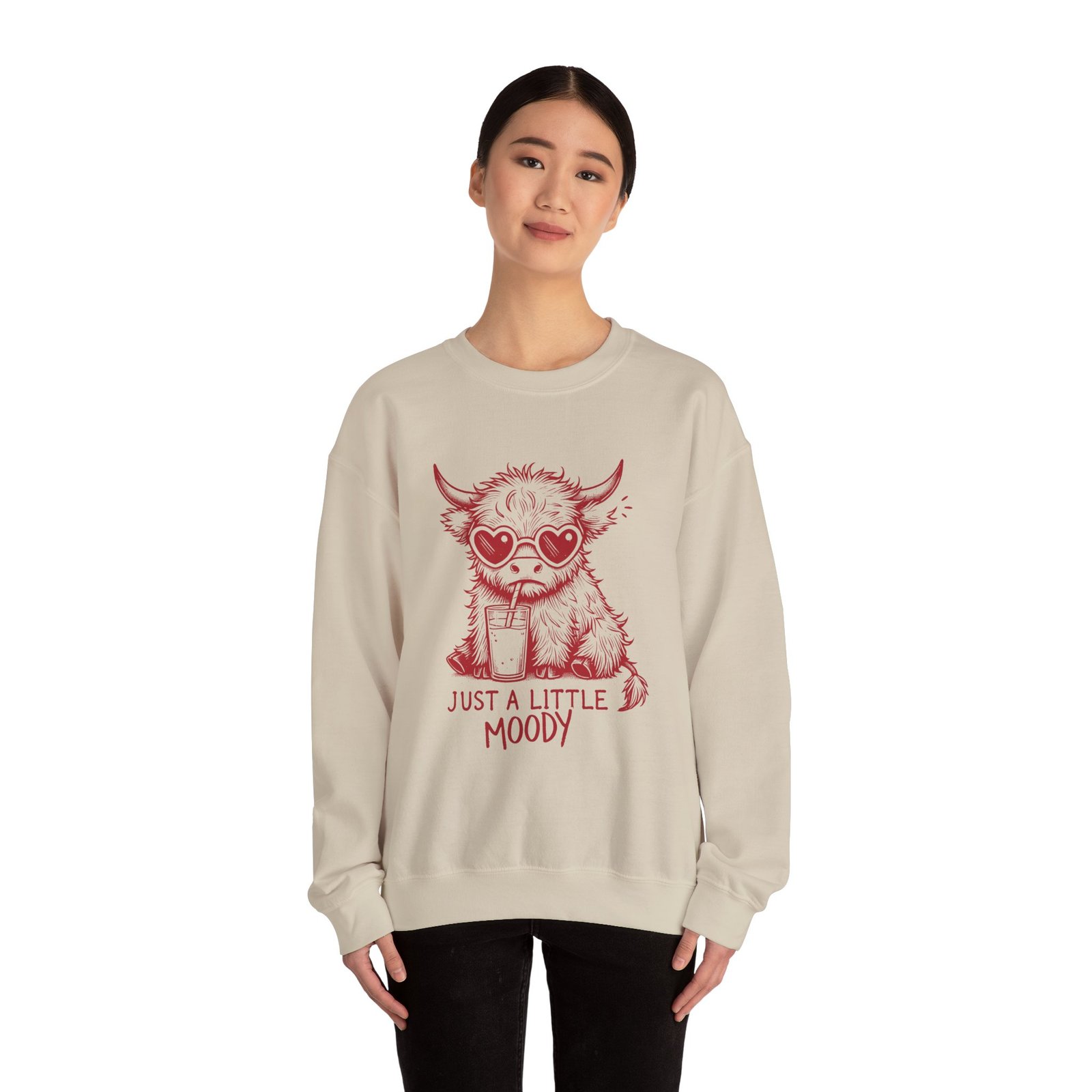 Just a Little Moody Red Cow Drinking Milk Cartoon - Sweatshirt - Image 8