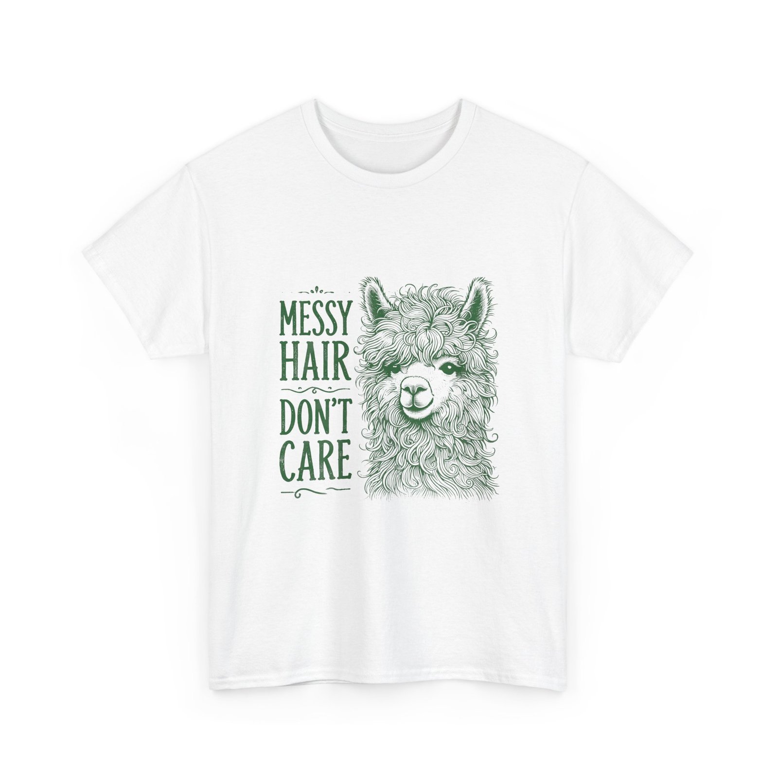 Messy Hair Don’t Care Cute Green Llama Face Illustration - T-shirt - Image 3