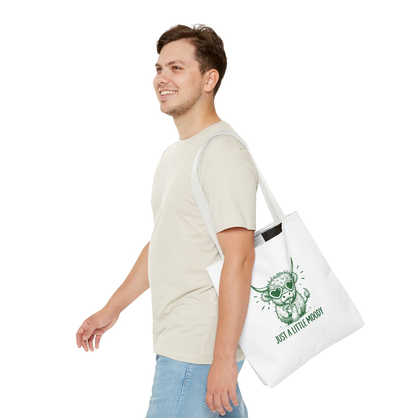 Just a Little Moody Green Cow Illustration in Summer Scene - Tote Bag - Image 7