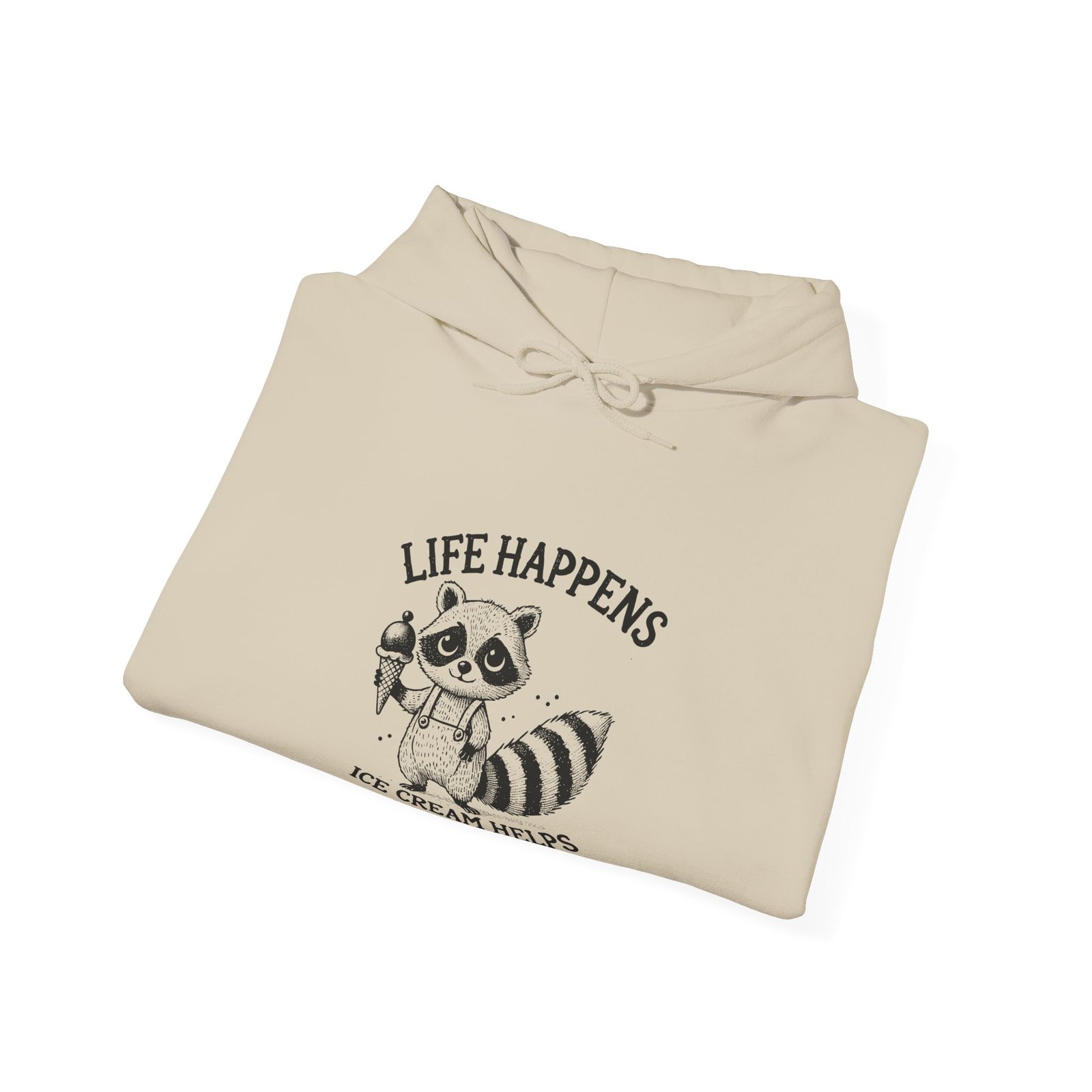 Life Happens Ice Cream Helps Black Raccoon Graphic Design - Hoodie - Image 8