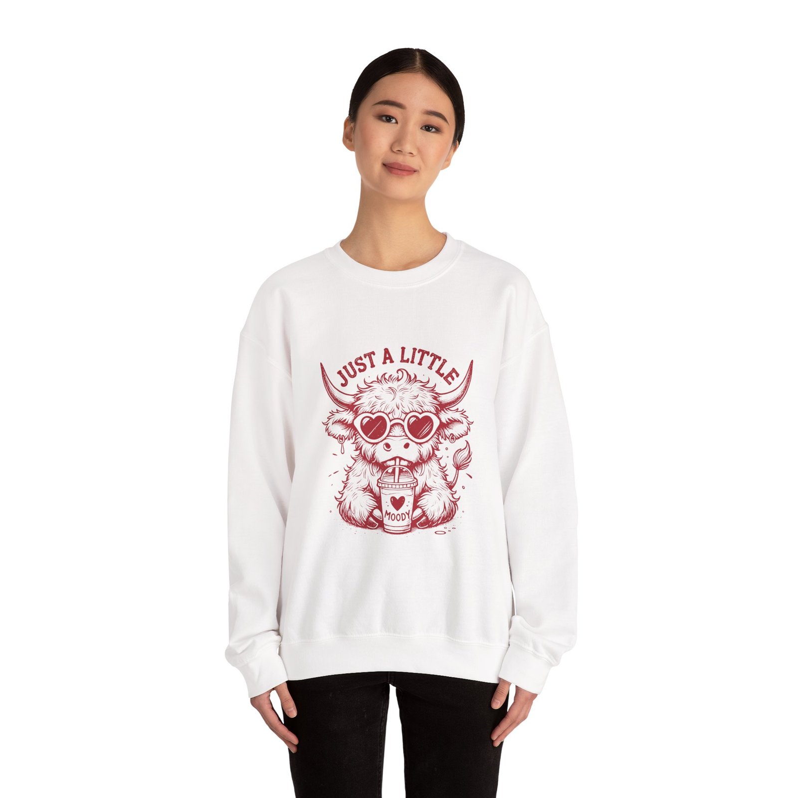 Just a Little Moody Red Cow Wearing Cool Sunglasses - Sweatshirt - Image 4