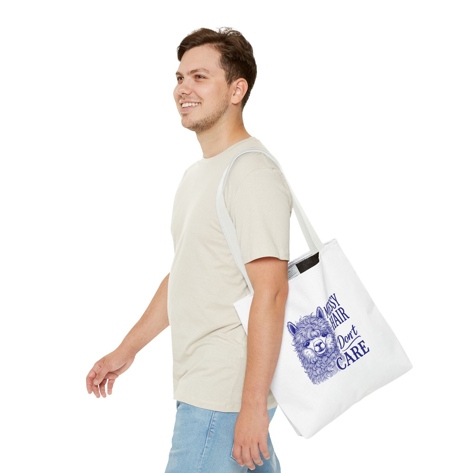 Playful Blue Llama with Messy Hair and Carefree Vibes - Tote Bag - Image 7