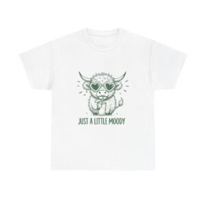 Just a Little Moody Green Cow Illustration in Summer Scene - T-shirt