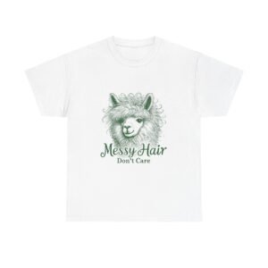 Messy Hair Don’t Care Green Llama Funny Cartoon Design - T-shirt
