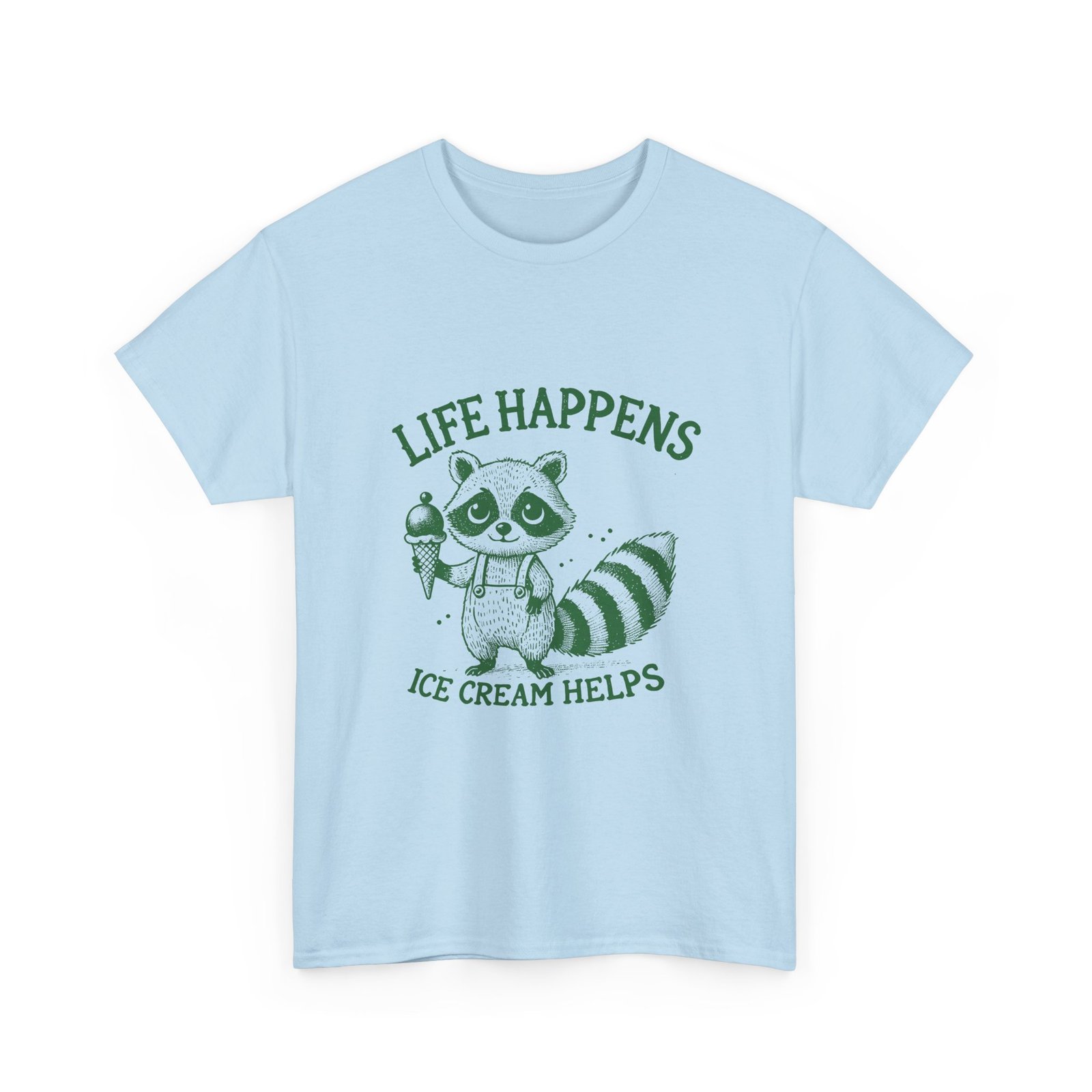 Life Happens Ice Cream Helps Green Raccoon Illustration - T-shirt - Image 11