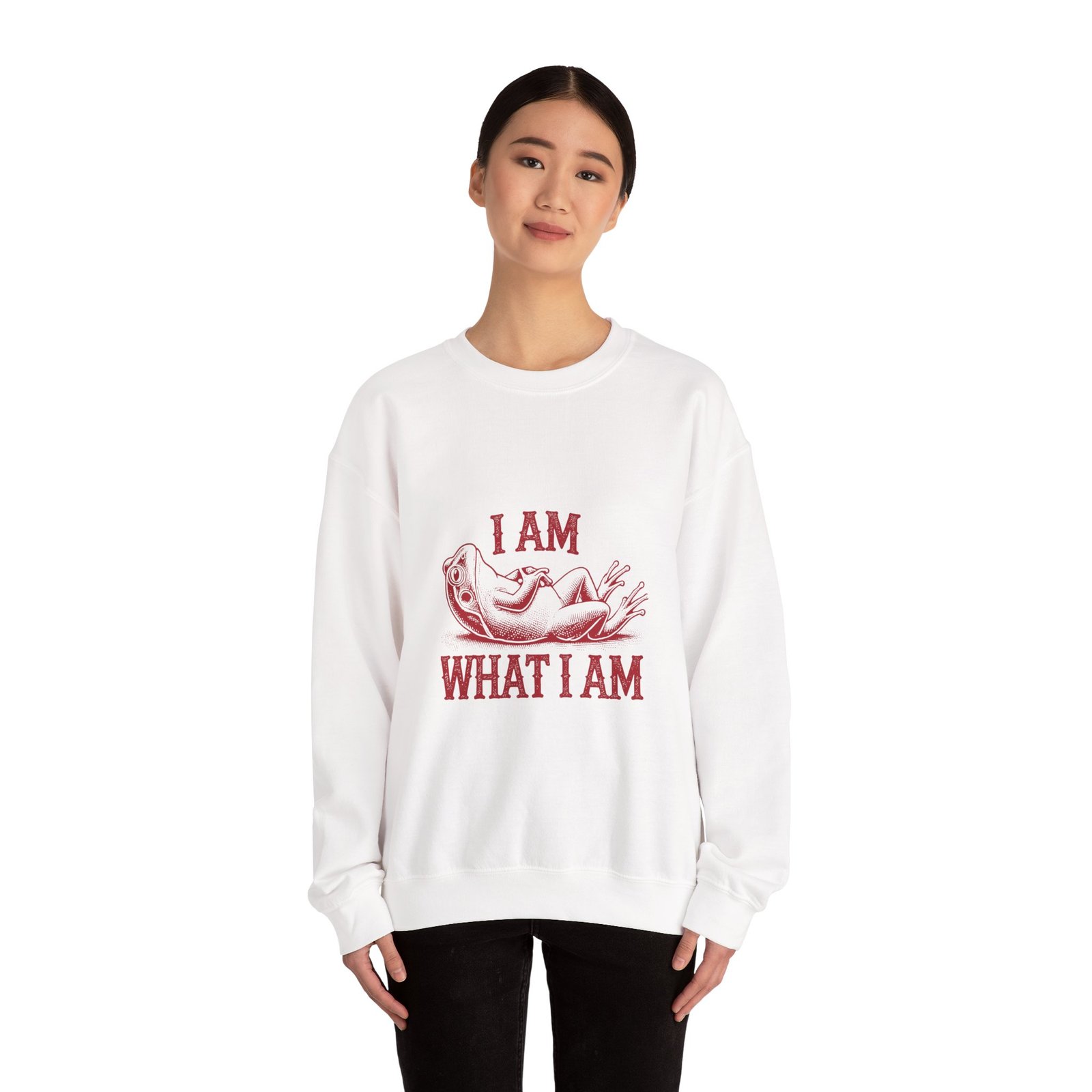 I Am What I Am Red Frog Illustration Bold Statement Design - Sweatshirt - Image 4